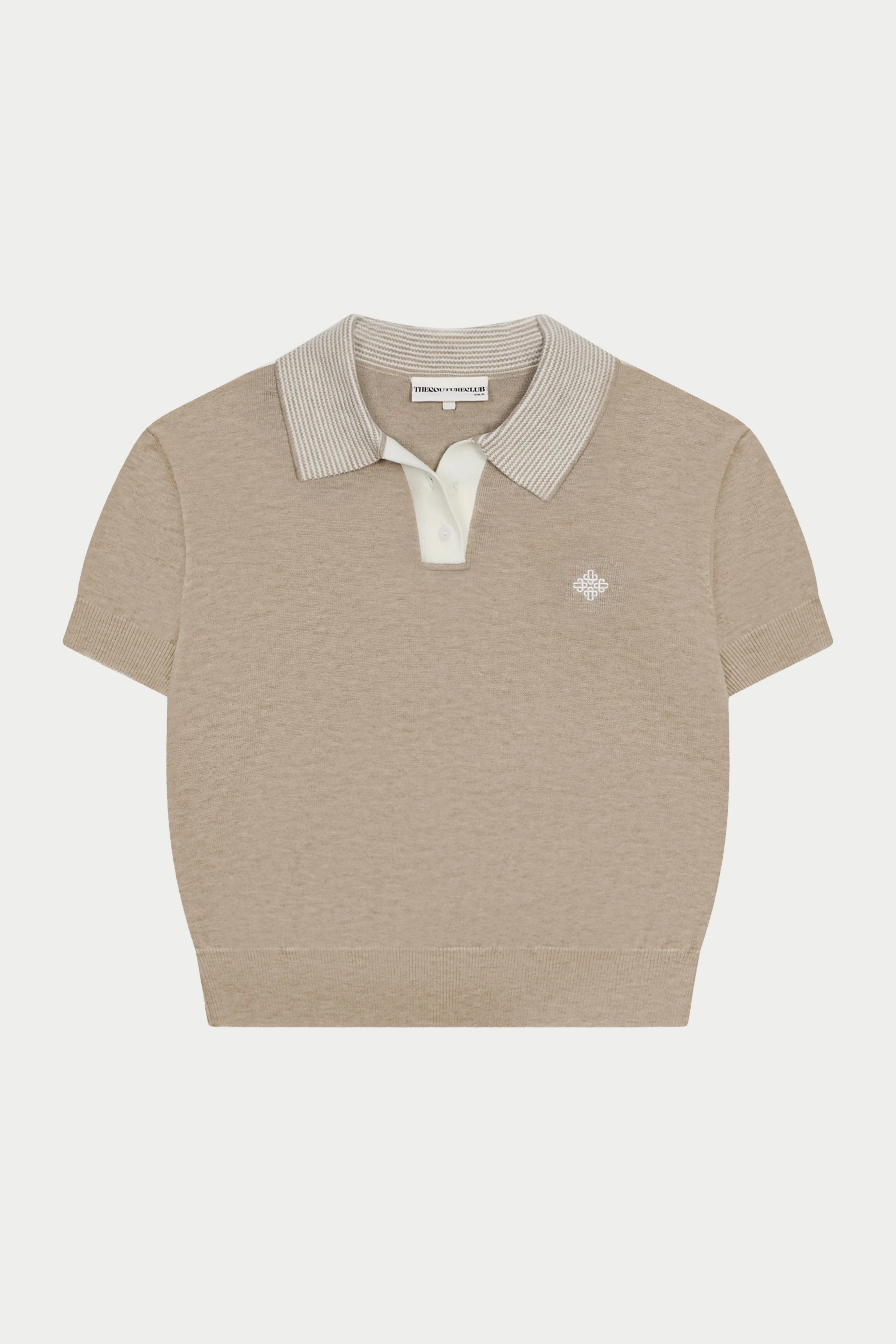 KNITTED COLLAR POLO TOP - BEIGE sold by The Couture Club product image thumbnail 2