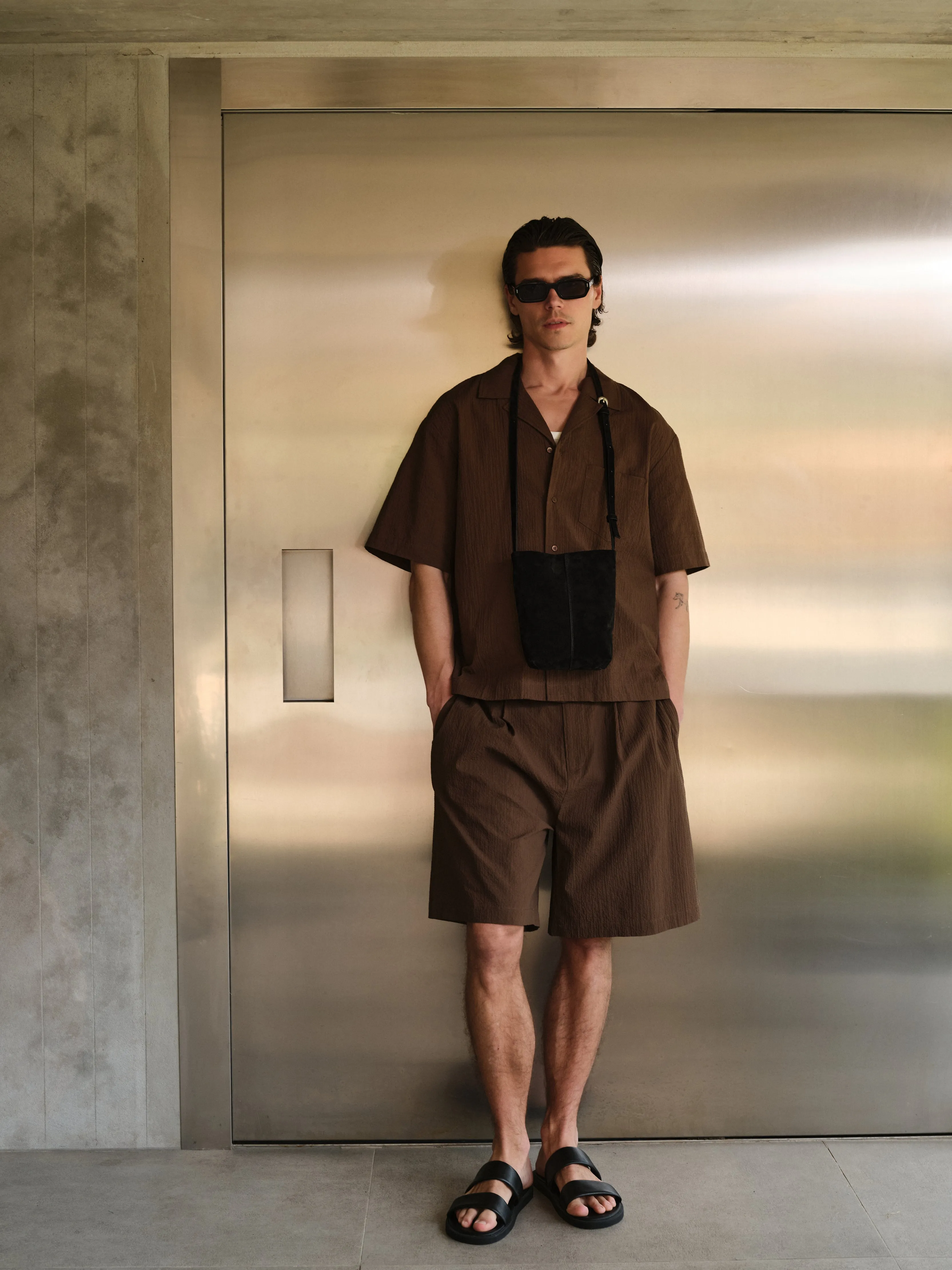 TEXTURED REVERE SHIRT - BROWN sold by The Couture Club product image thumbnail 3