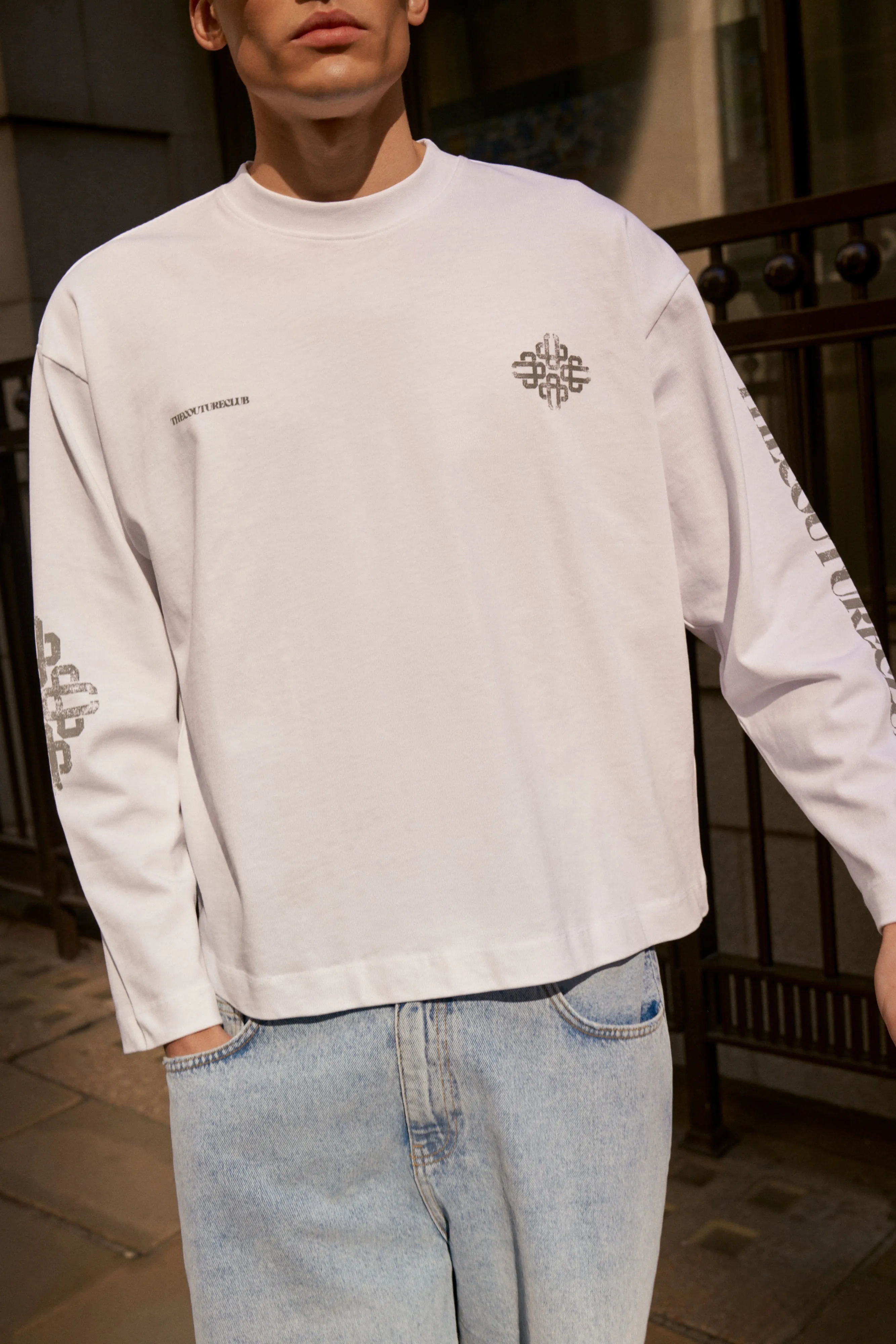 VINTAGE COPYRIGHT PRINT WASHED LONG SLEEVE T-SHIRT - WHITE CHARCOAL sold by The Couture Club product image thumbnail 4