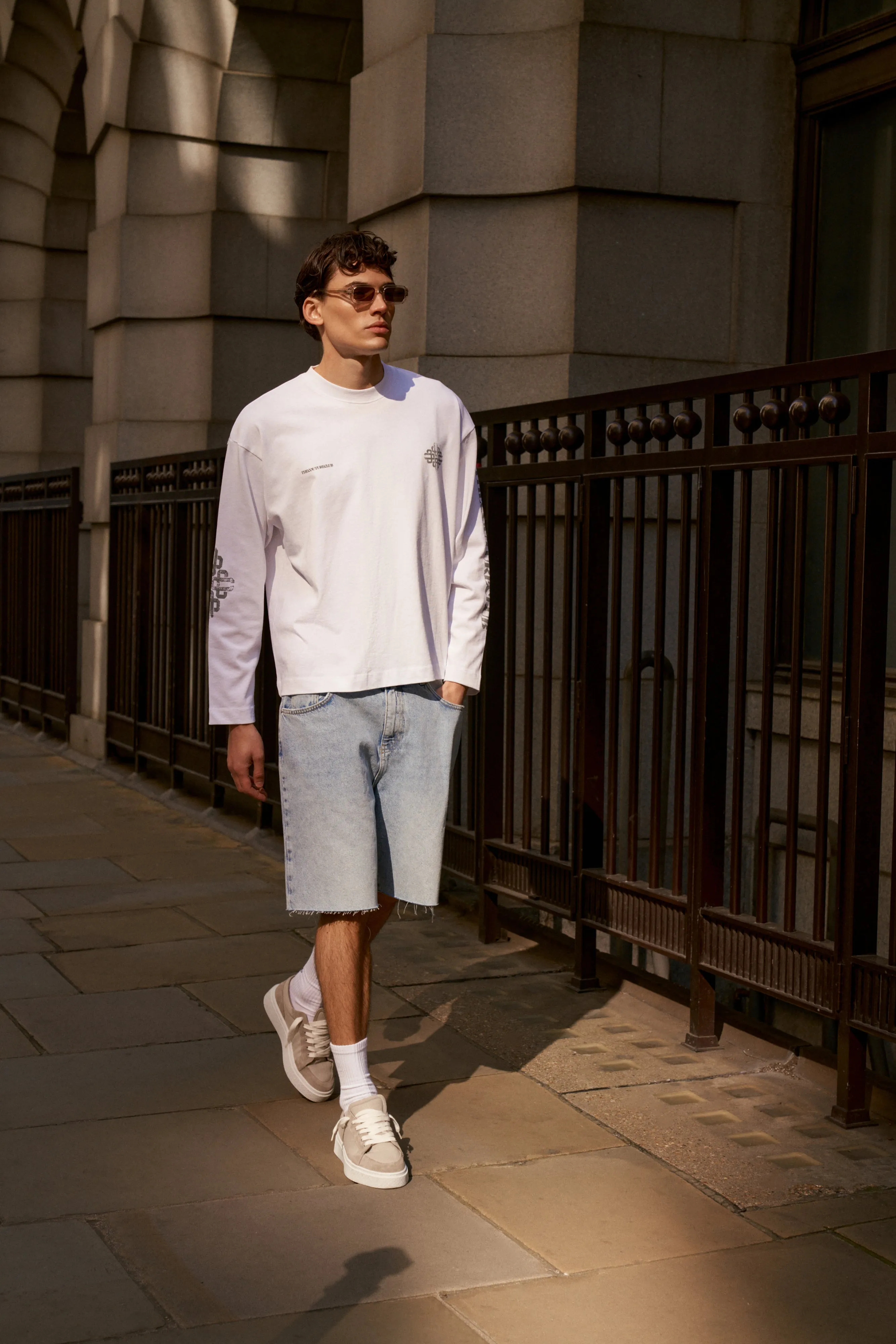 VINTAGE COPYRIGHT PRINT WASHED LONG SLEEVE T-SHIRT - WHITE CHARCOAL sold by The Couture Club product image thumbnail 3