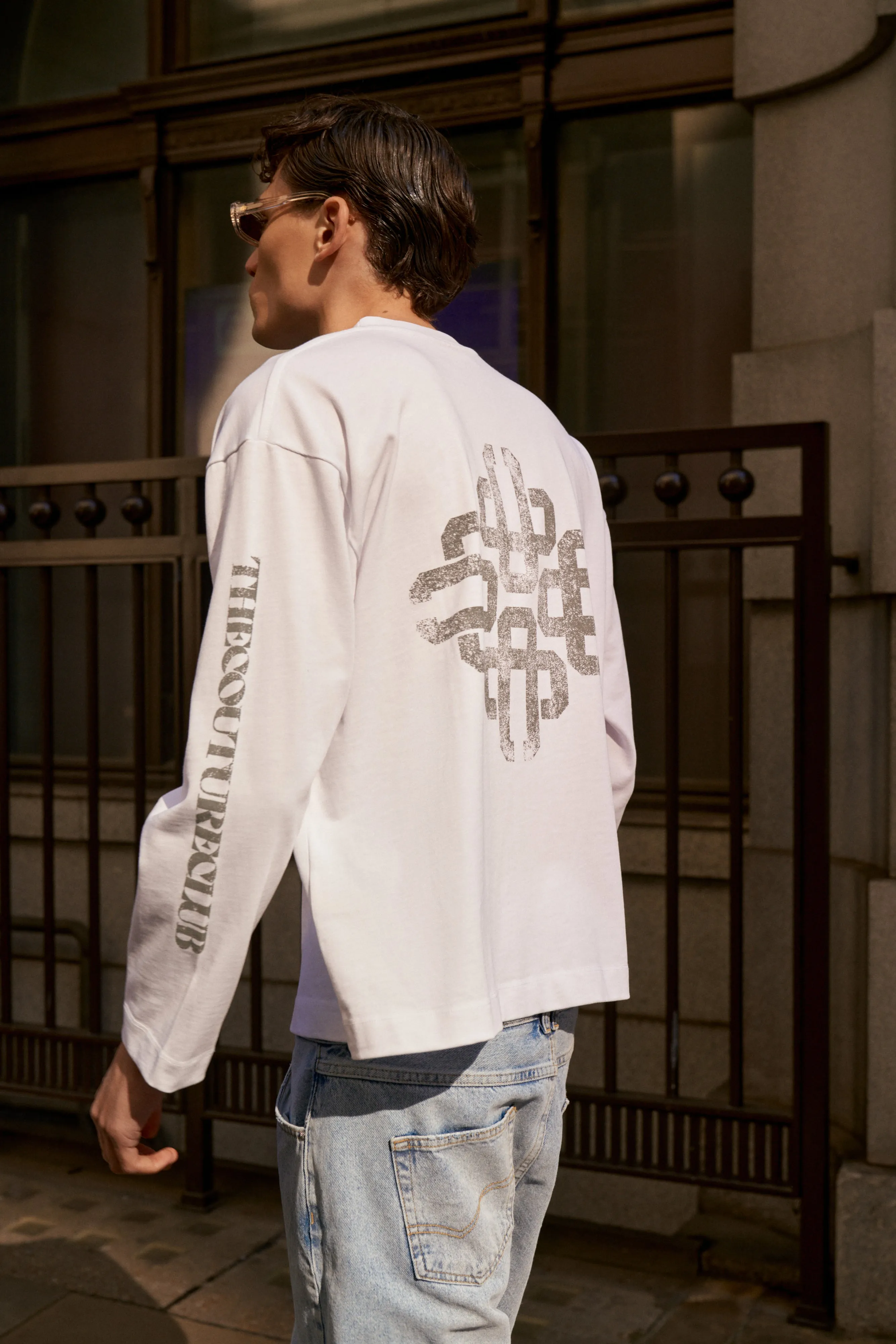 VINTAGE COPYRIGHT PRINT WASHED LONG SLEEVE T-SHIRT - WHITE CHARCOAL sold by The Couture Club product image thumbnail 5