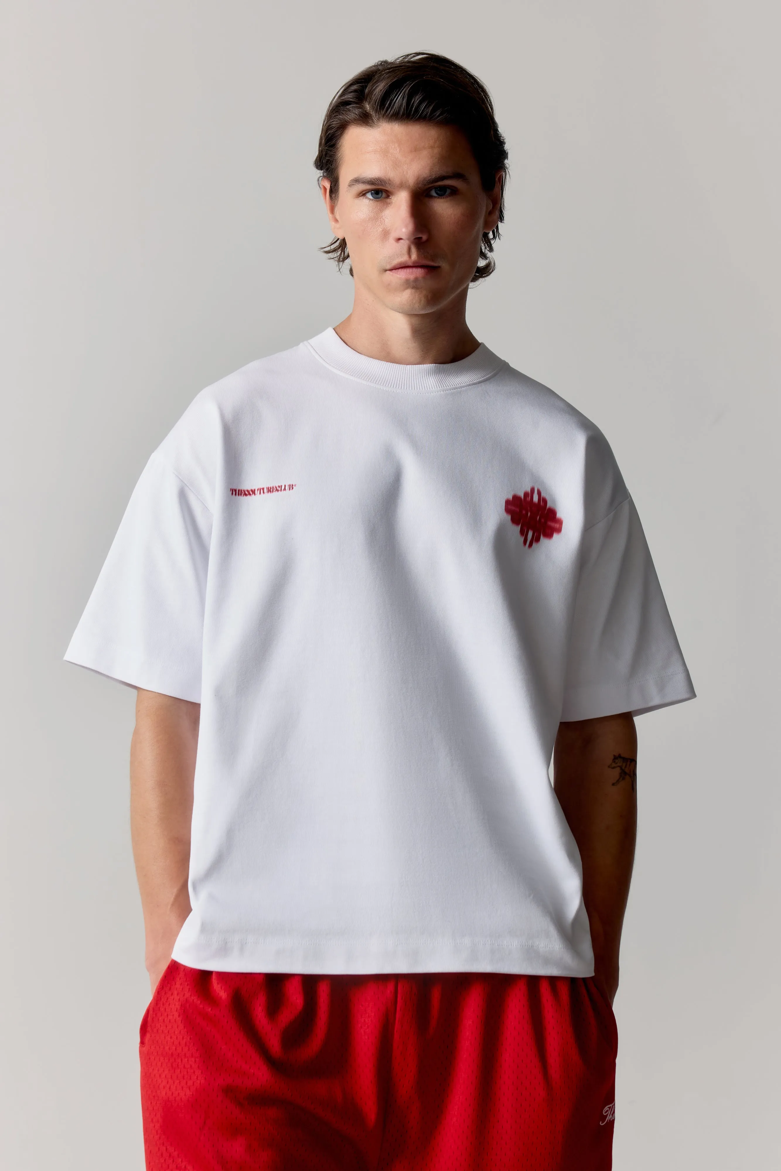 MOTION BLURRED EMBLEM T-SHIRT - RED sold by The Couture Club product image thumbnail 2