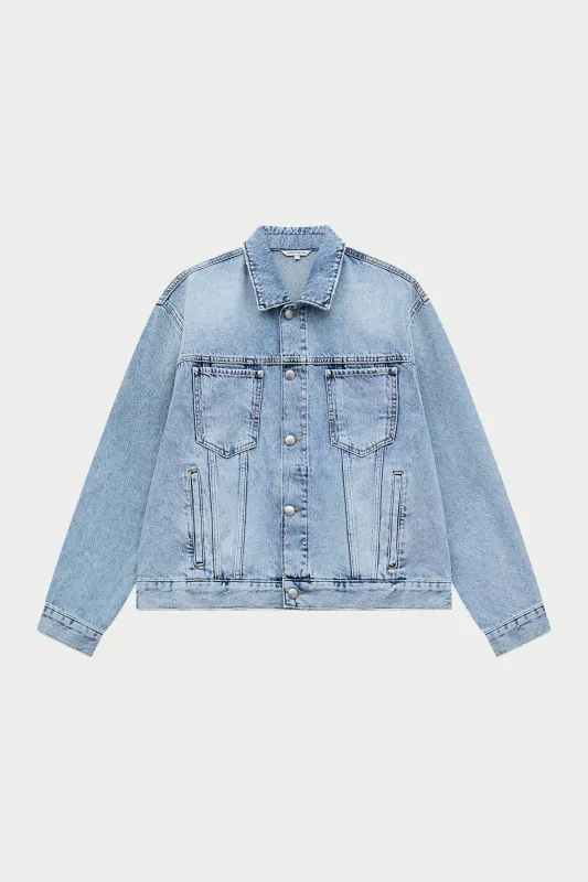 WASHED DENIM TRUCKER JACKET - BLUE WASH made by The Couture Club