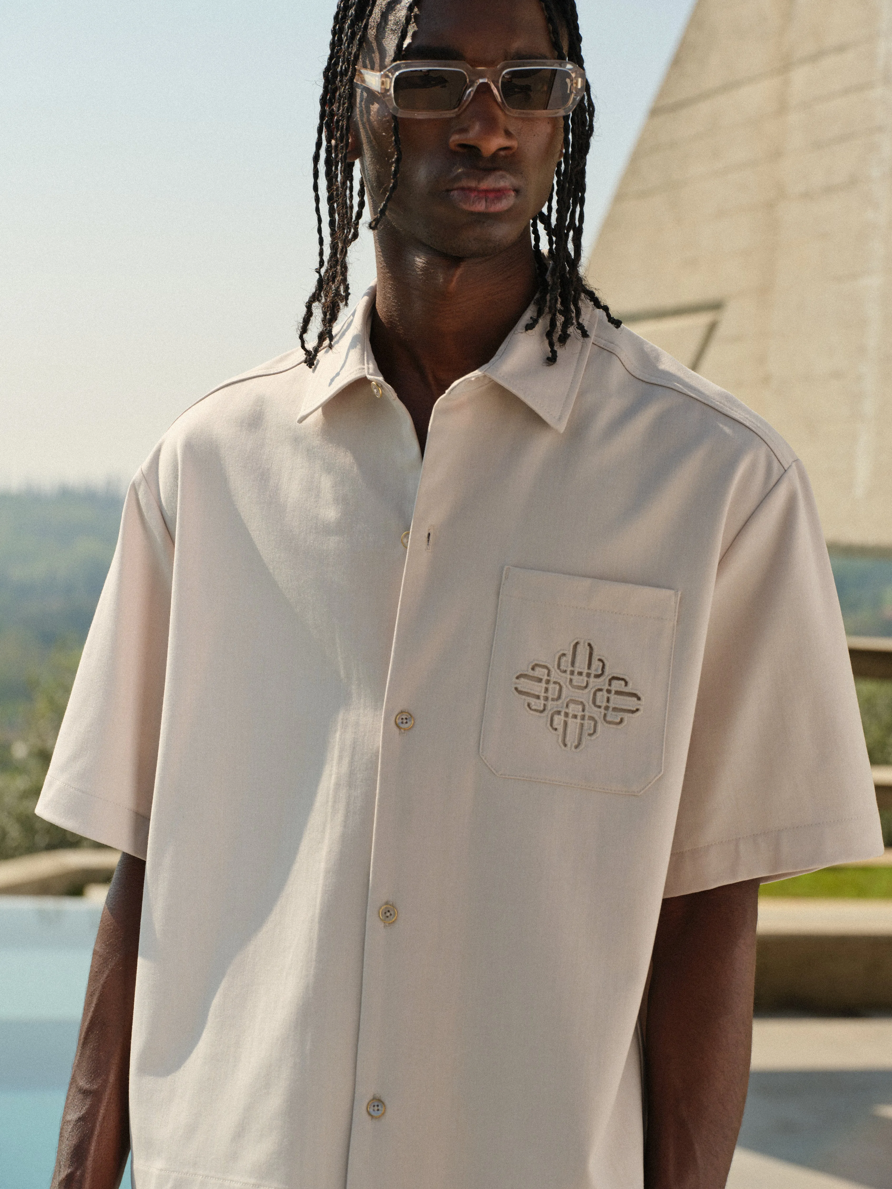 LASER CUT EMBLEM SHIRT - STONE sold by The Couture Club product image thumbnail 4