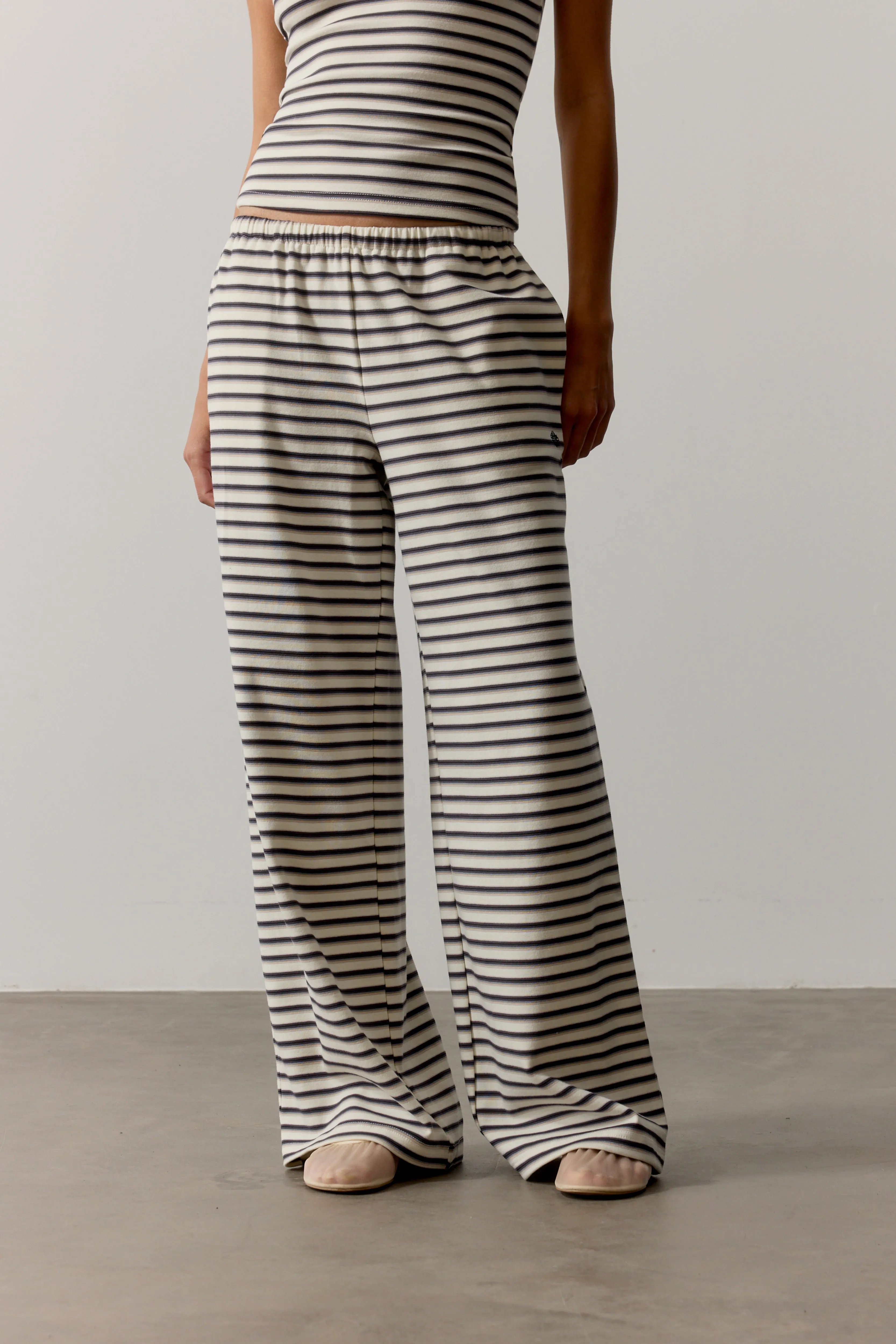 STRIPE BRUSHED COTTON TROUSERS - BEIGE sold by The Couture Club product image thumbnail 4