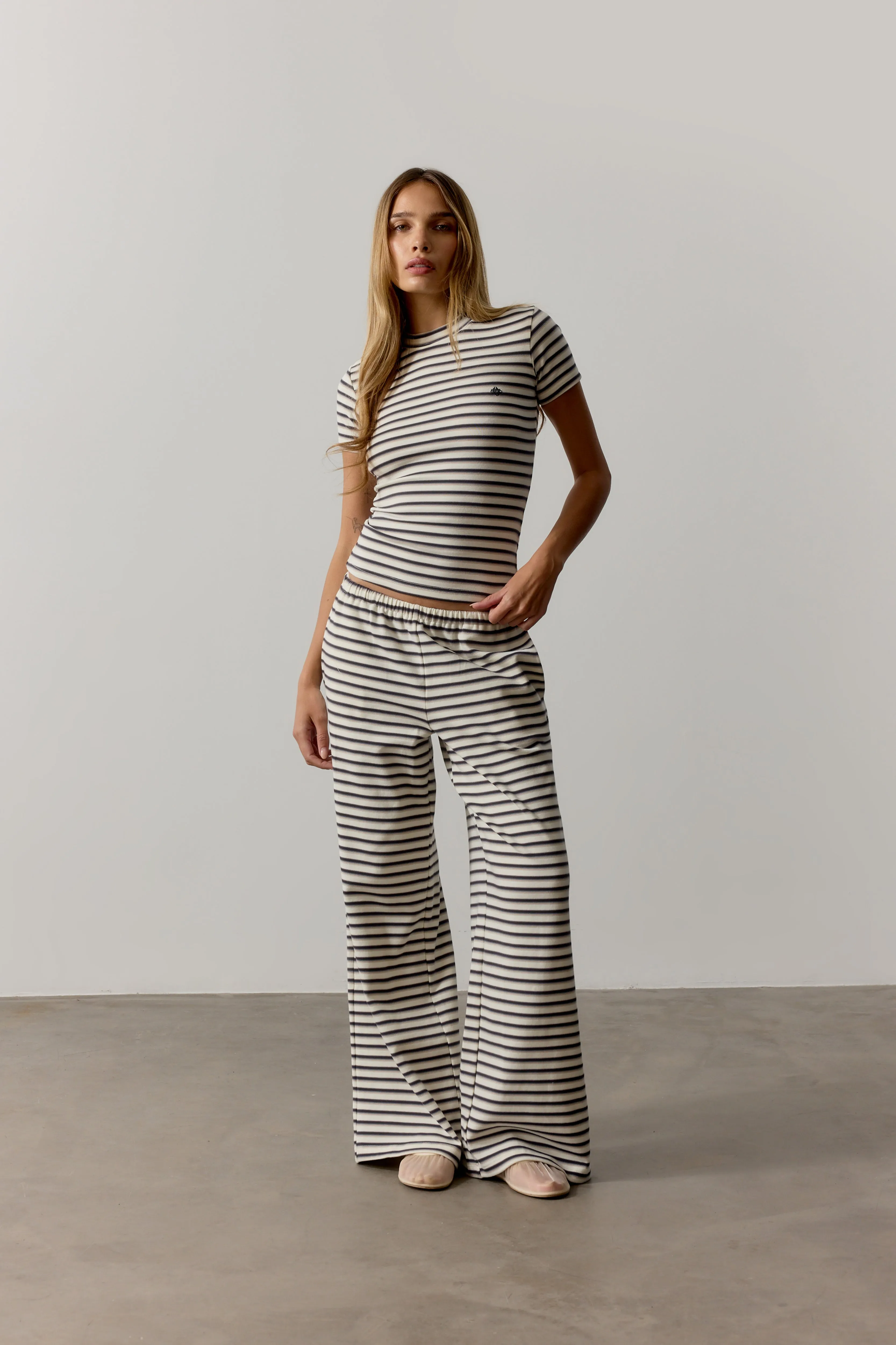 STRIPE BRUSHED COTTON TROUSERS - BEIGE sold by The Couture Club product image thumbnail 3