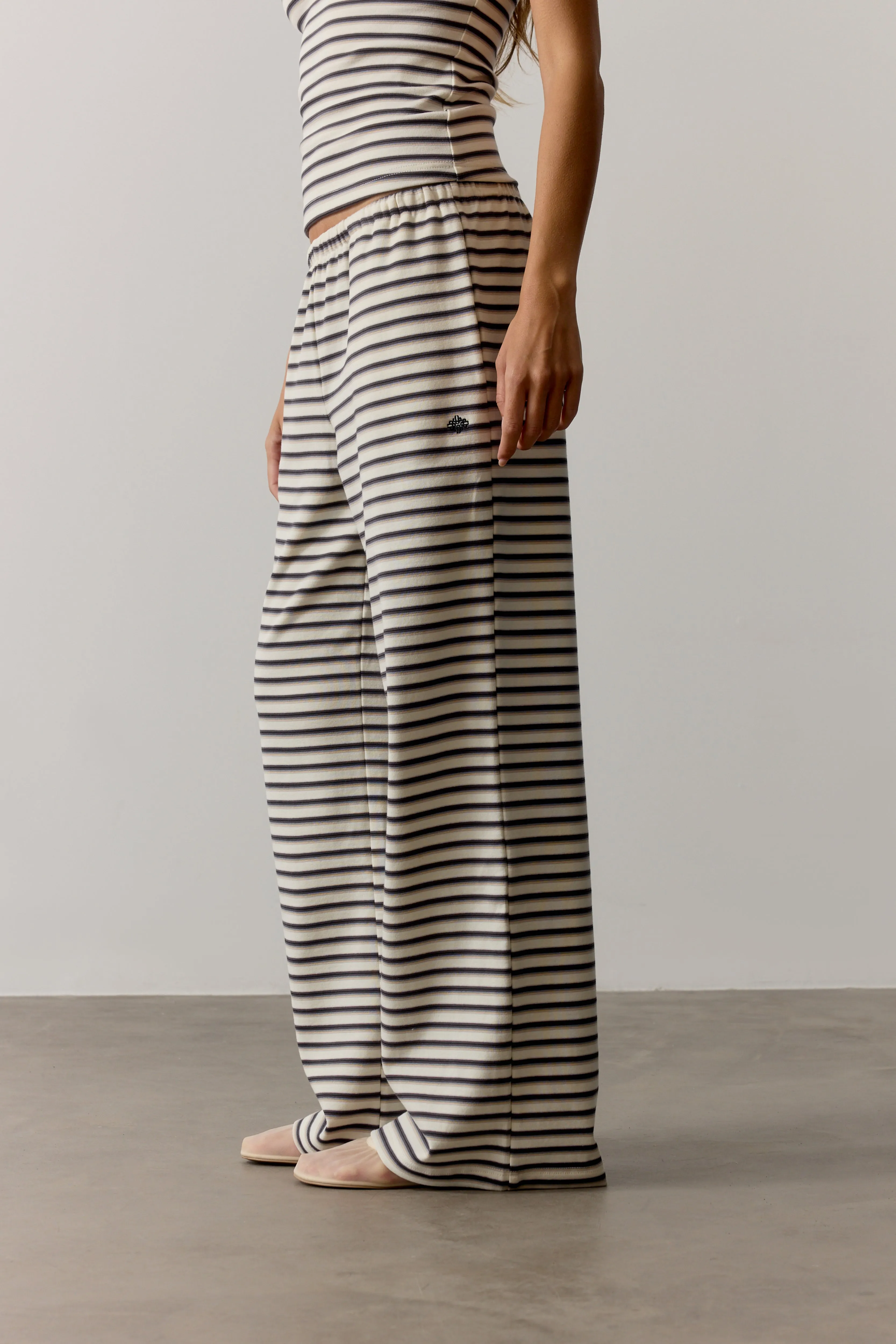 STRIPE BRUSHED COTTON TROUSERS - BEIGE sold by The Couture Club product image thumbnail 2