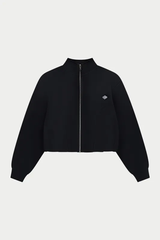 FUNNEL NECK BALLOON HEM ZIP THROUGH - BLACK made by The Couture Club