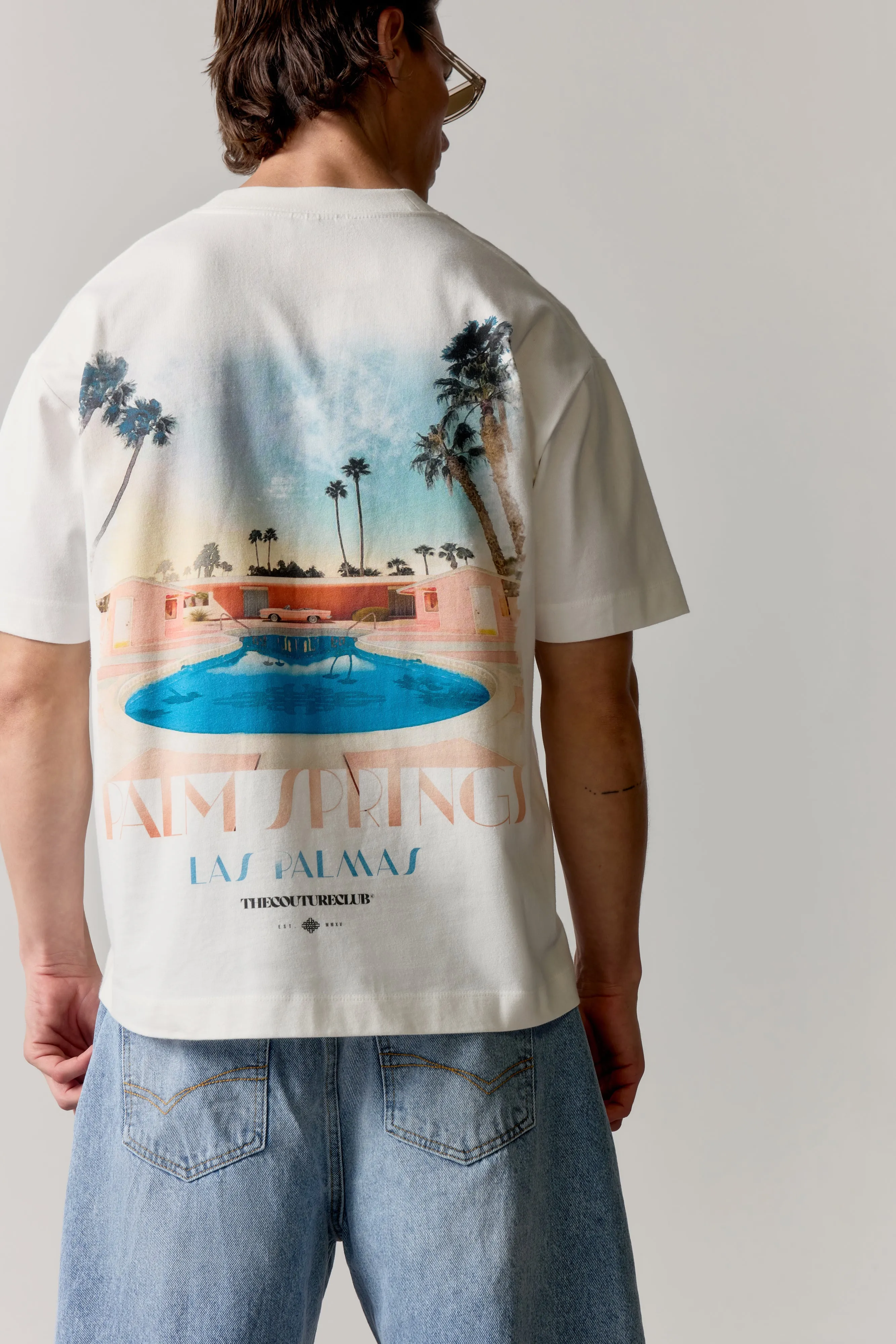 ART DECO PALM SPRINGS T-SHIRT - OFF WHITE sold by The Couture Club product image thumbnail 3