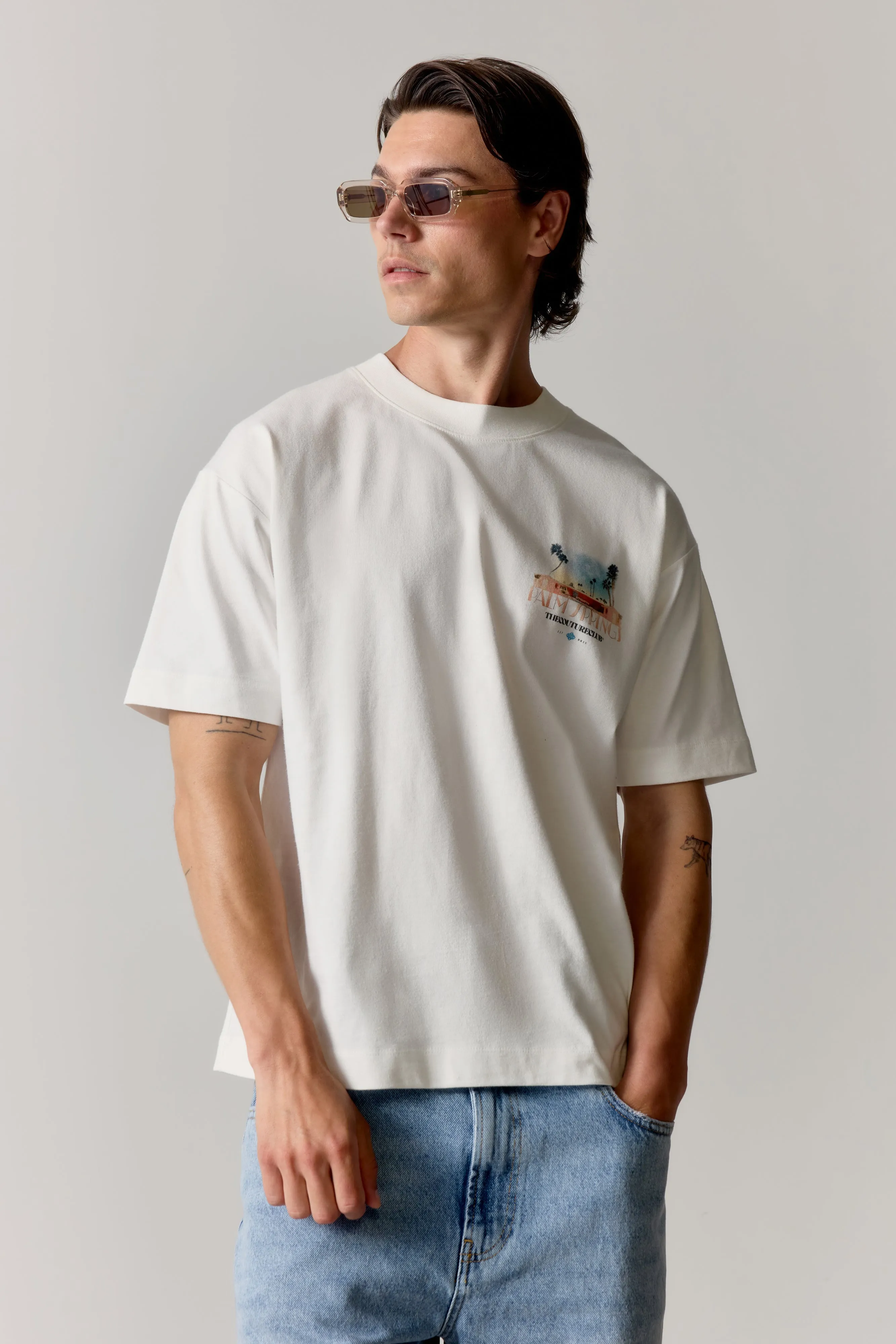 ART DECO PALM SPRINGS T-SHIRT - OFF WHITE sold by The Couture Club product image thumbnail 2