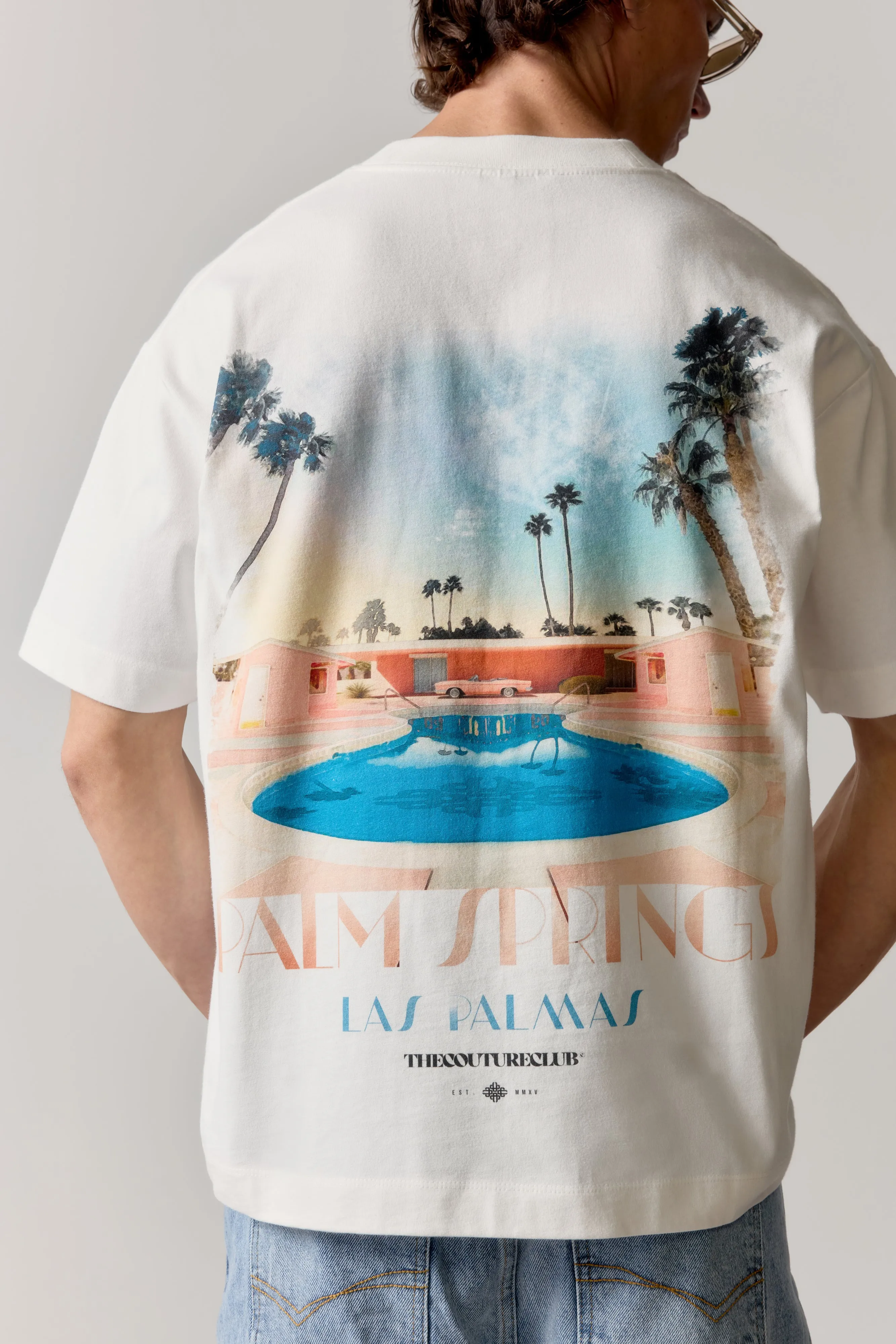 ART DECO PALM SPRINGS T-SHIRT - OFF WHITE sold by The Couture Club product image thumbnail 5