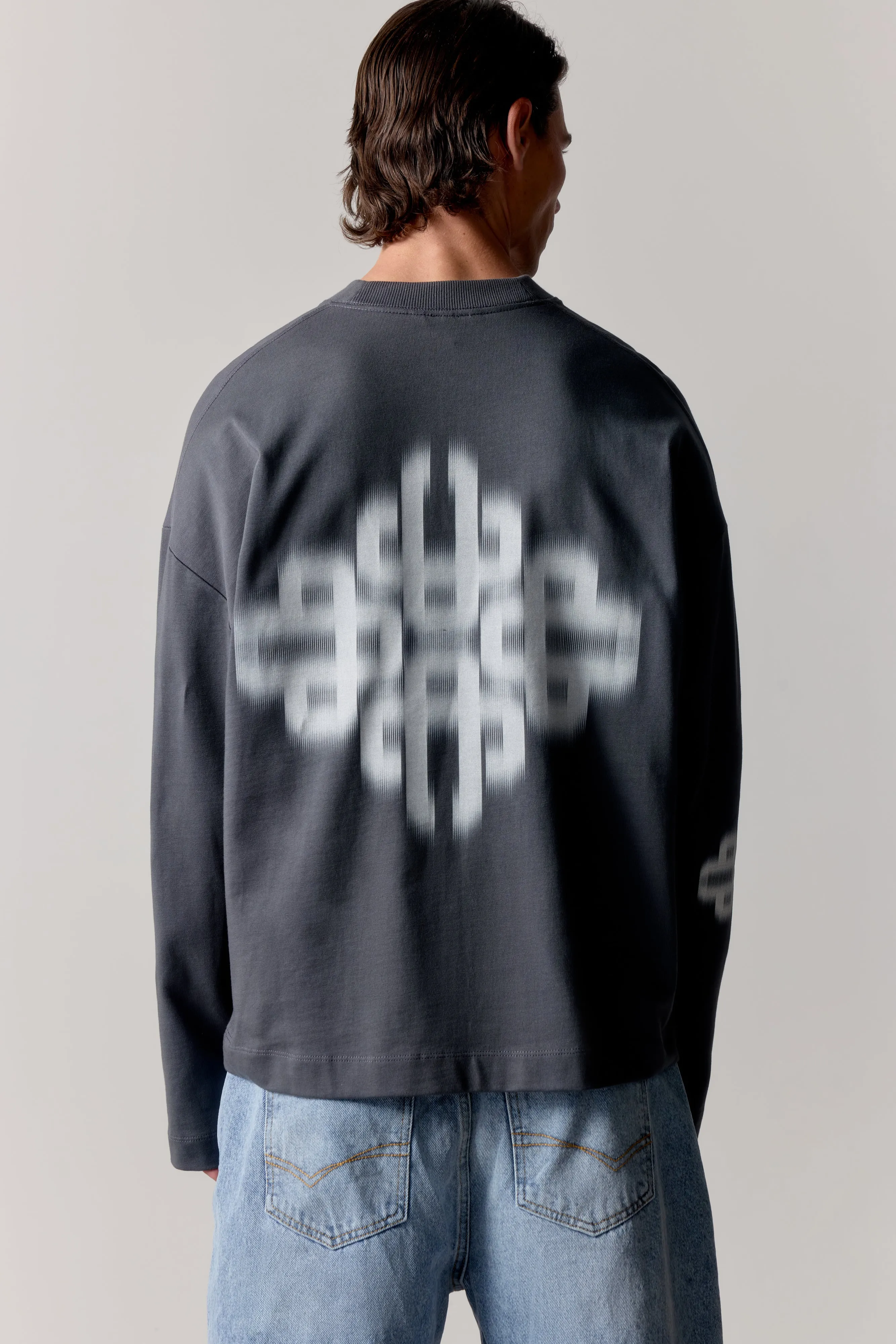 MOTION BLURRED LONG SLEEVE T-SHIRT - CHARCOAL sold by The Couture Club product image thumbnail 3