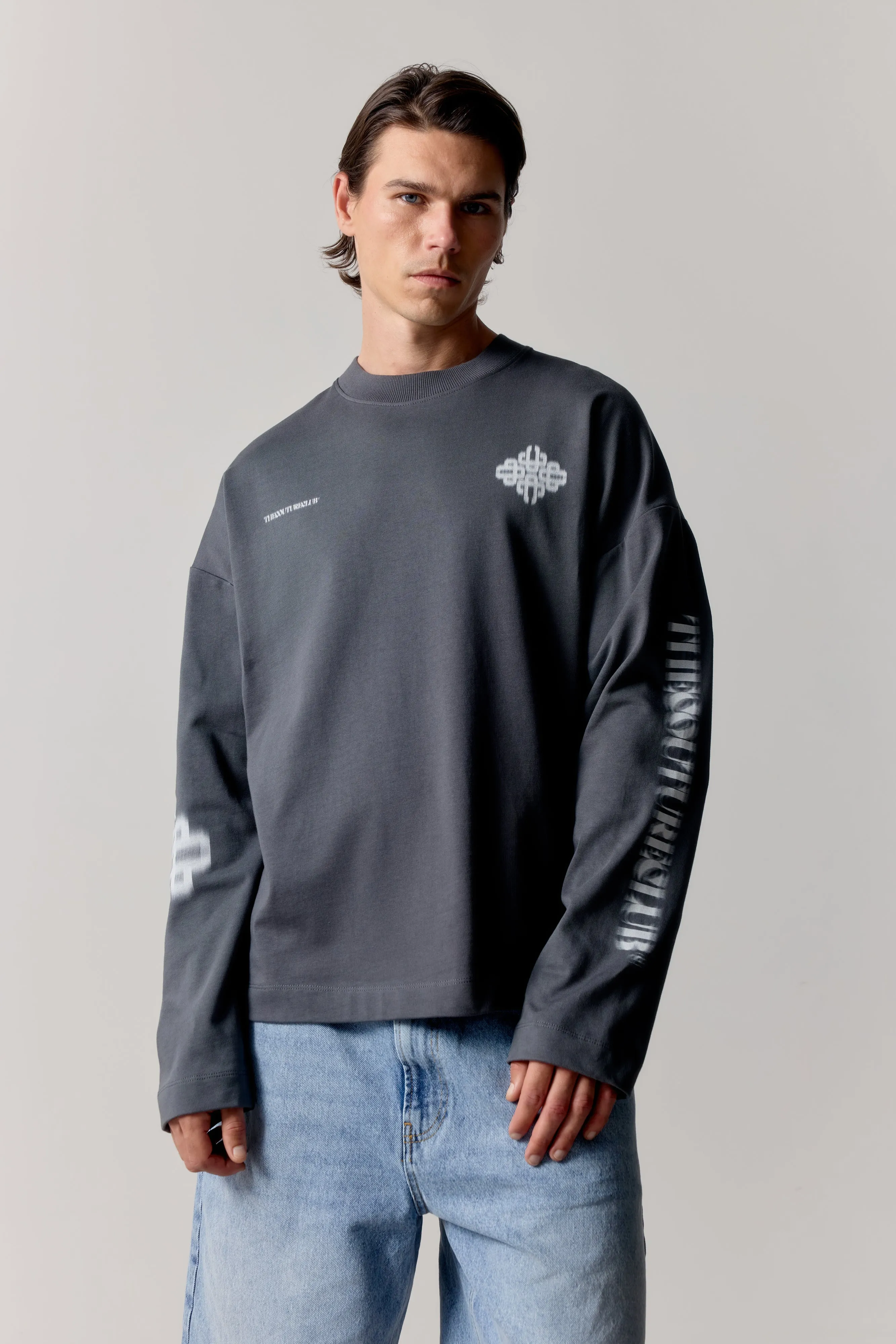 MOTION BLURRED LONG SLEEVE T-SHIRT - CHARCOAL sold by The Couture Club product image thumbnail 2
