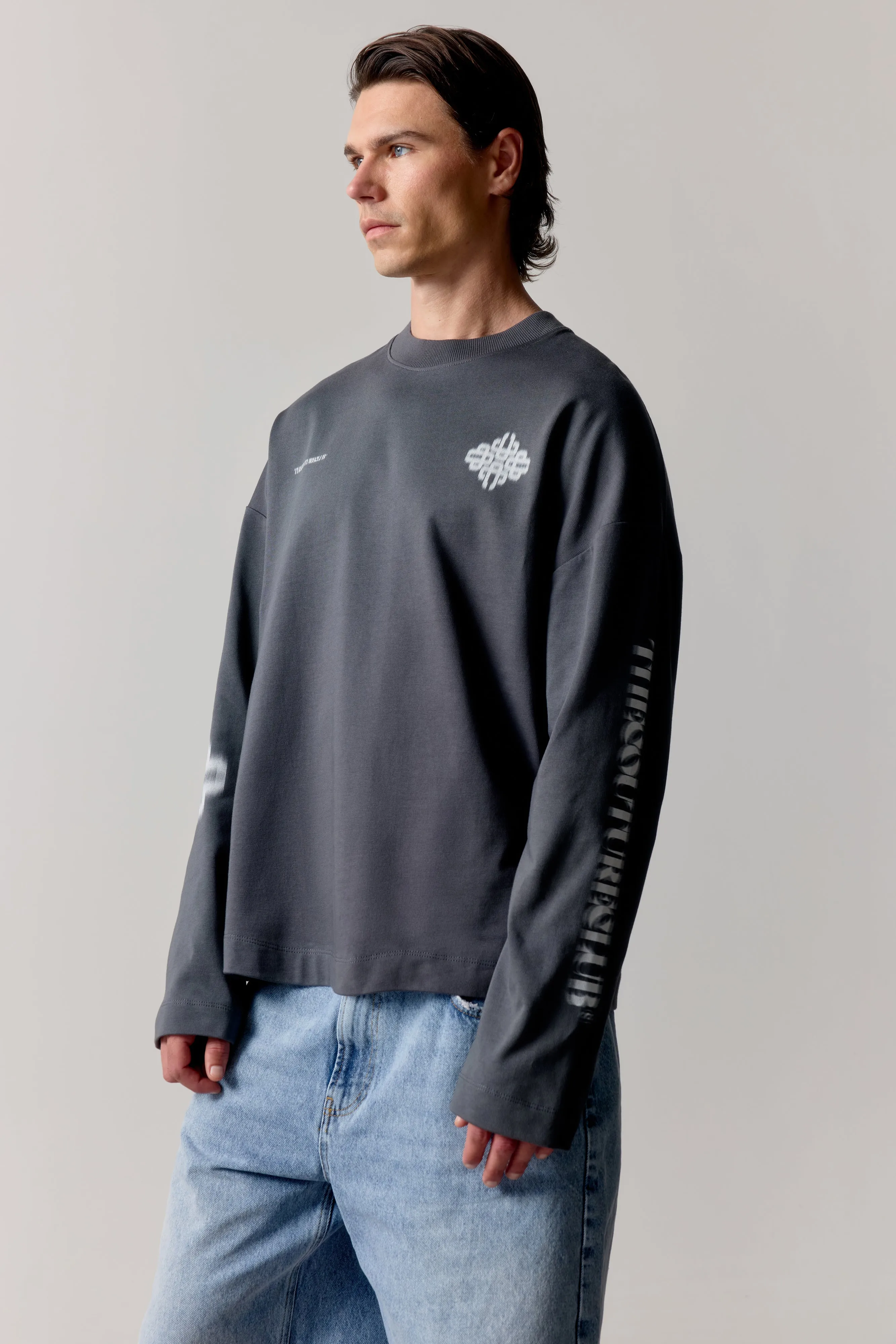 MOTION BLURRED LONG SLEEVE T-SHIRT - CHARCOAL sold by The Couture Club product image thumbnail 5
