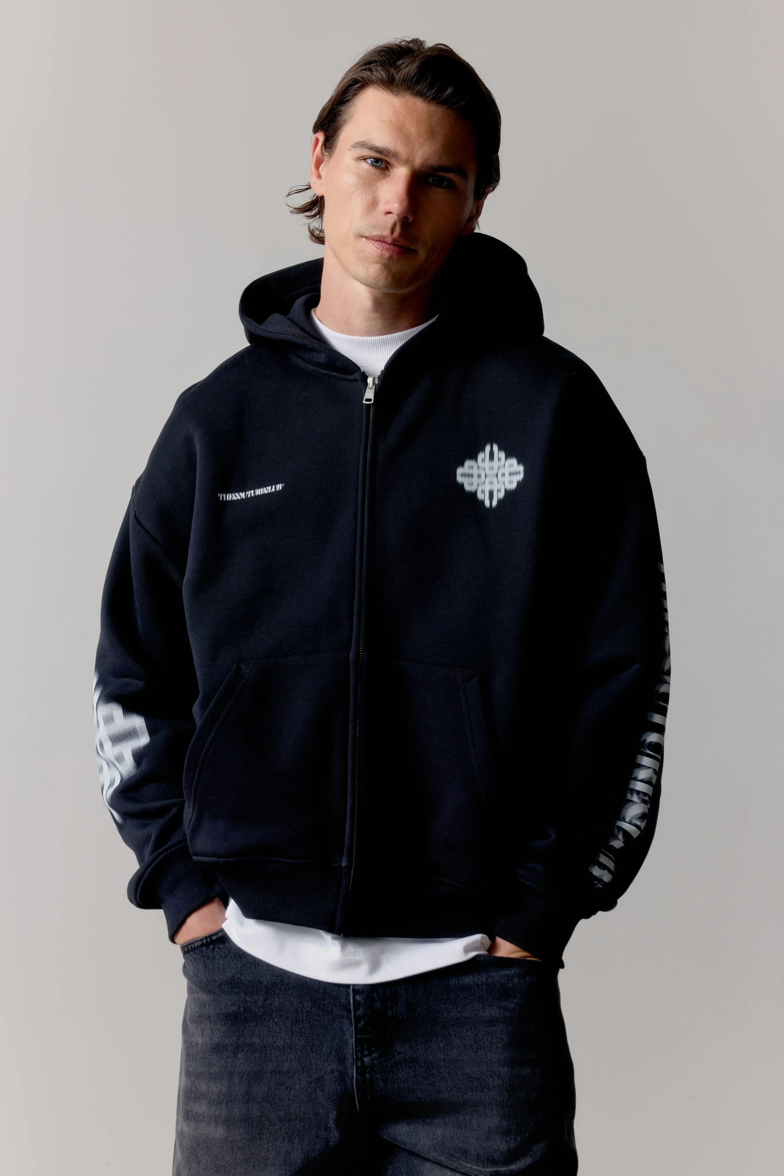 MOTION BLURRED ZIP THROUGH HOODIE - BLACK sold by The Couture Club product image thumbnail 2