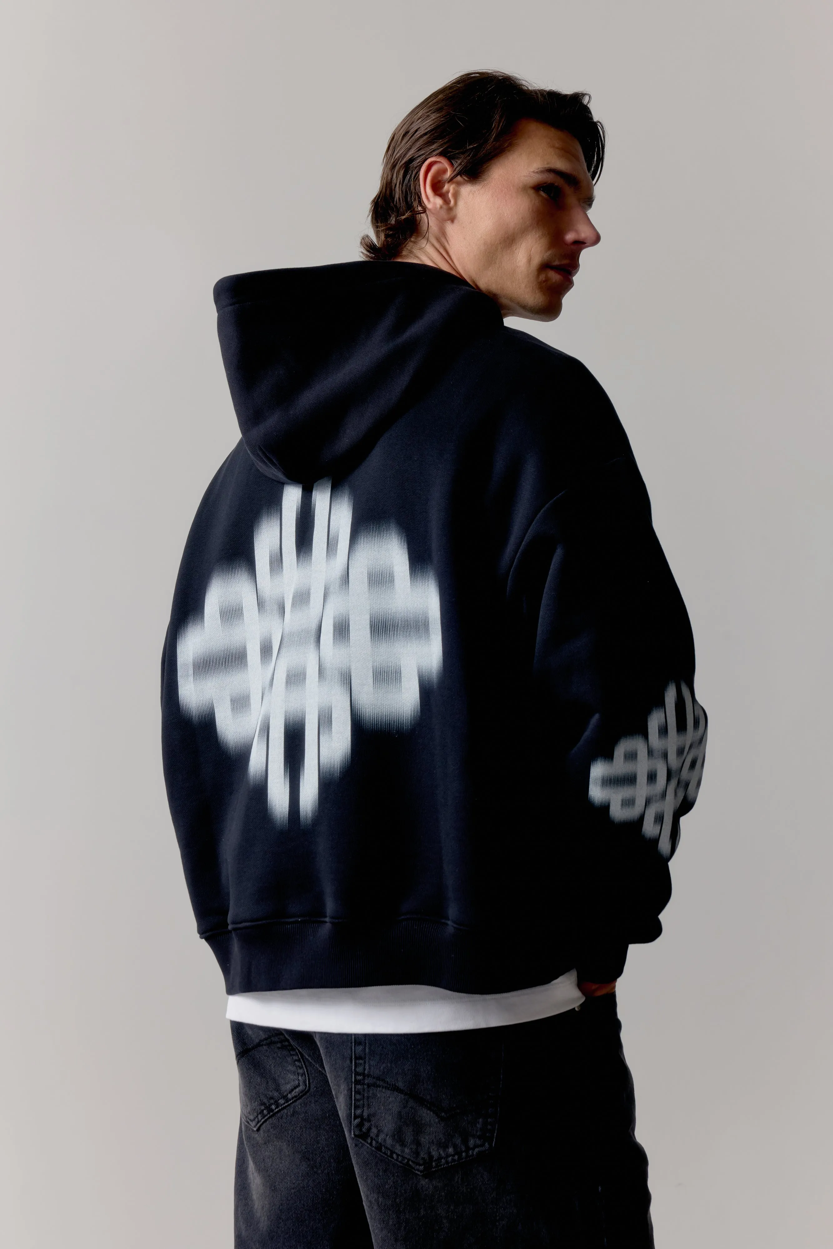 MOTION BLURRED ZIP THROUGH HOODIE - BLACK sold by The Couture Club product image thumbnail 3
