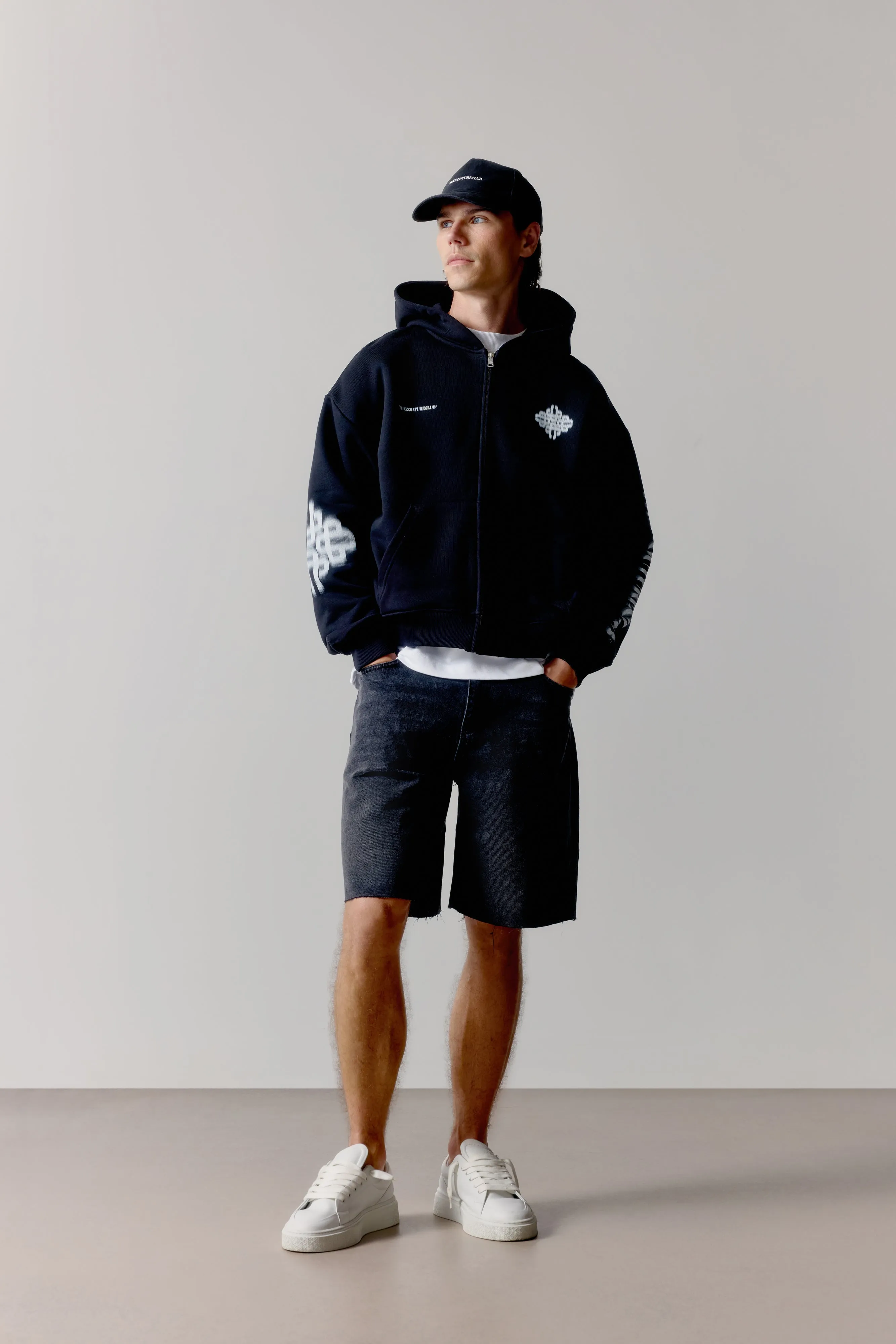 MOTION BLURRED ZIP THROUGH HOODIE - BLACK sold by The Couture Club product image thumbnail 4