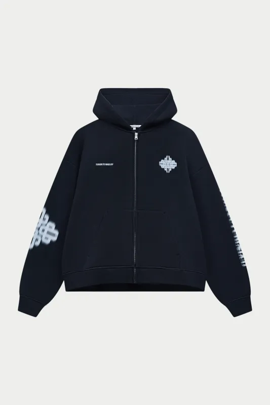 MOTION BLURRED ZIP THROUGH HOODIE - BLACK made by The Couture Club