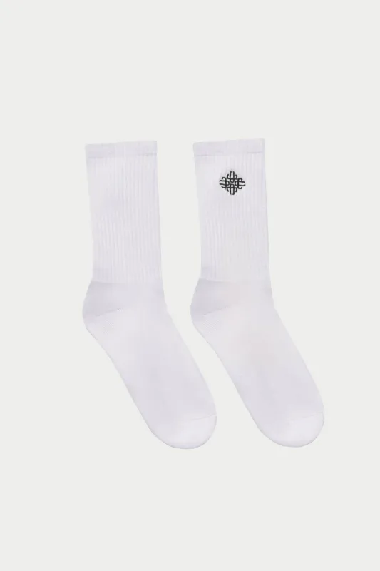 EMBROIDERED EMBLEM SPORTS SOCK - WHITE made by The Couture Club