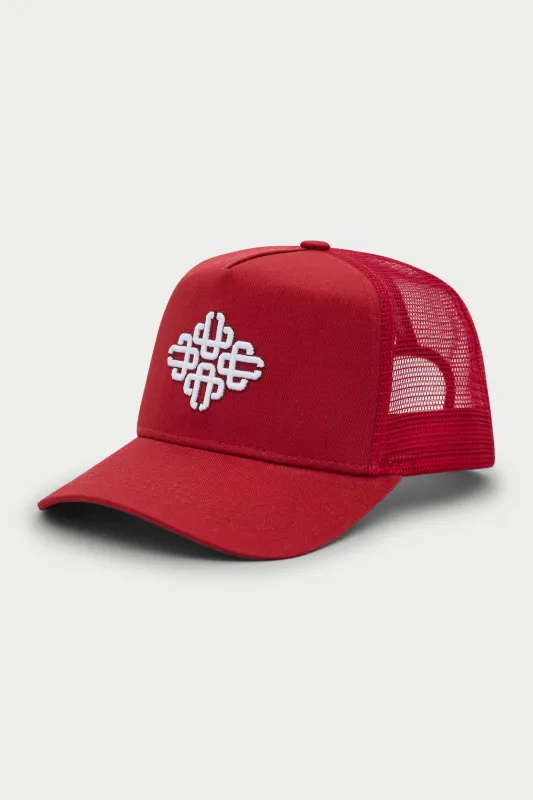 EMBLEM EMBROIDERED MESH BACK CAP - RED made by The Couture Club