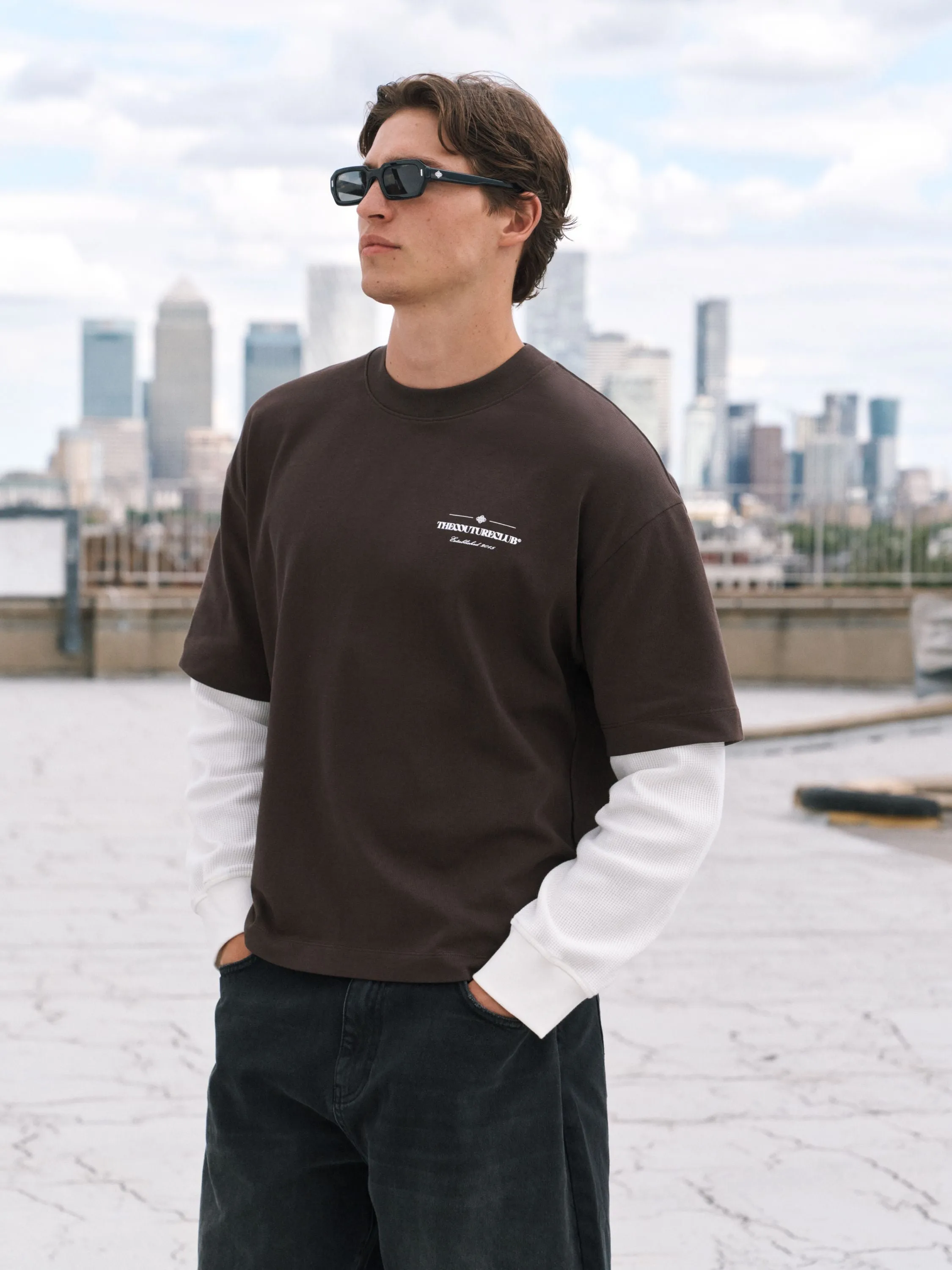 WAFFLE DOUBLE LAYER GRAPHIC T-SHIRT - BROWN sold by The Couture Club product image thumbnail 4