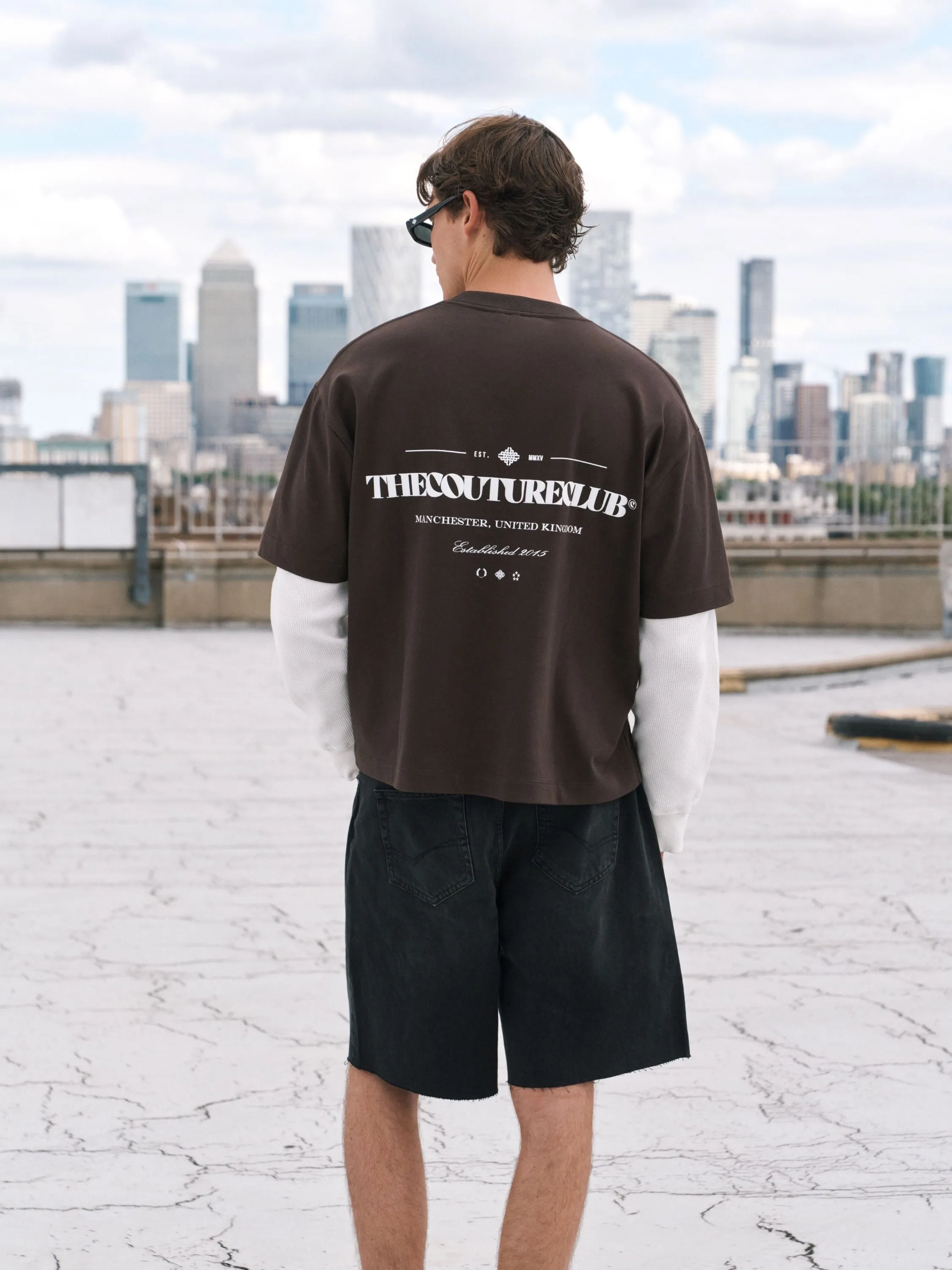WAFFLE DOUBLE LAYER GRAPHIC T-SHIRT - BROWN sold by The Couture Club