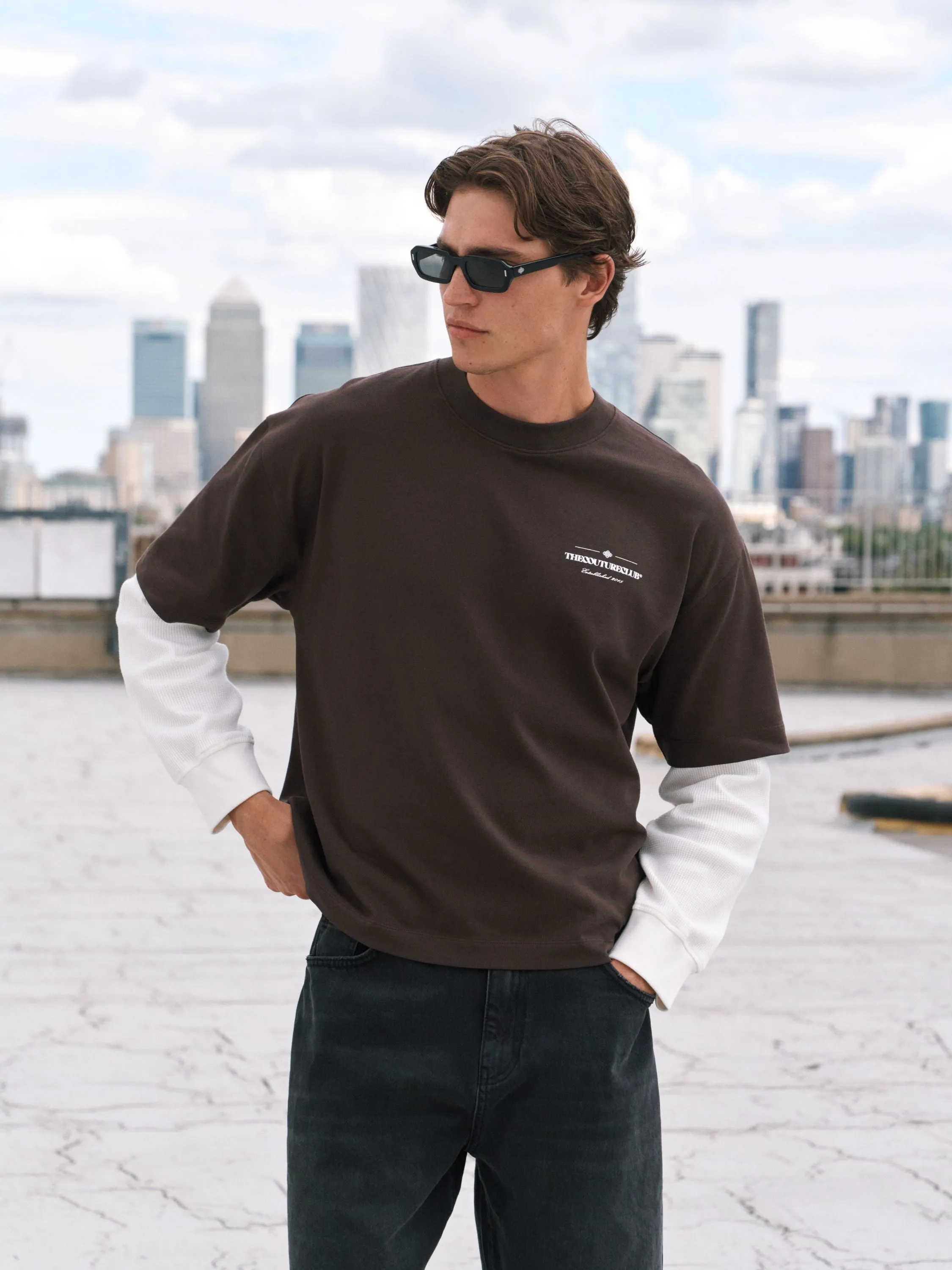 WAFFLE DOUBLE LAYER GRAPHIC T-SHIRT - BROWN sold by The Couture Club product image thumbnail 2