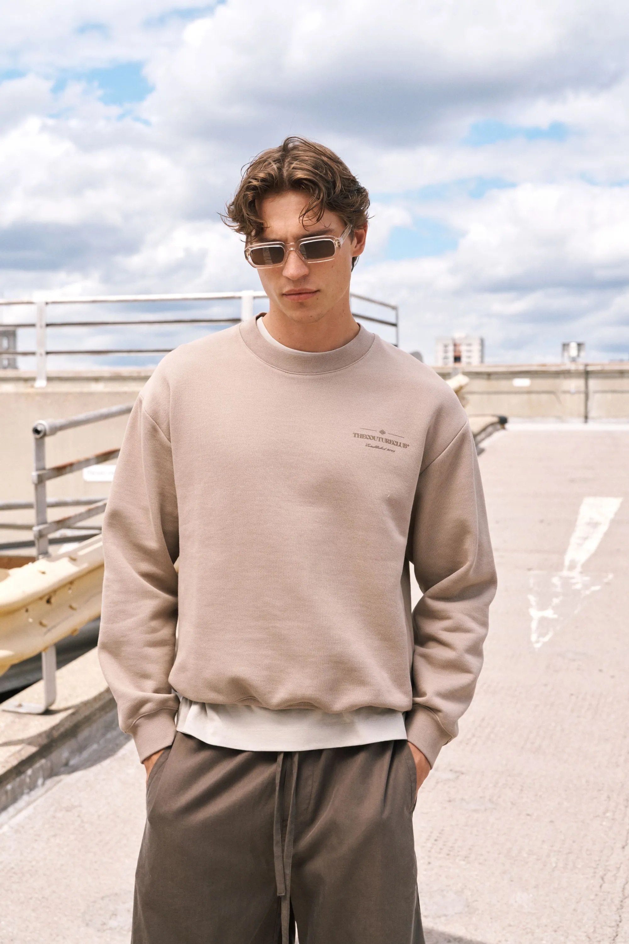 TONAL COPYRIGHT MULTI GRAPHIC CREW - BROWN sold by The Couture Club product image thumbnail 3