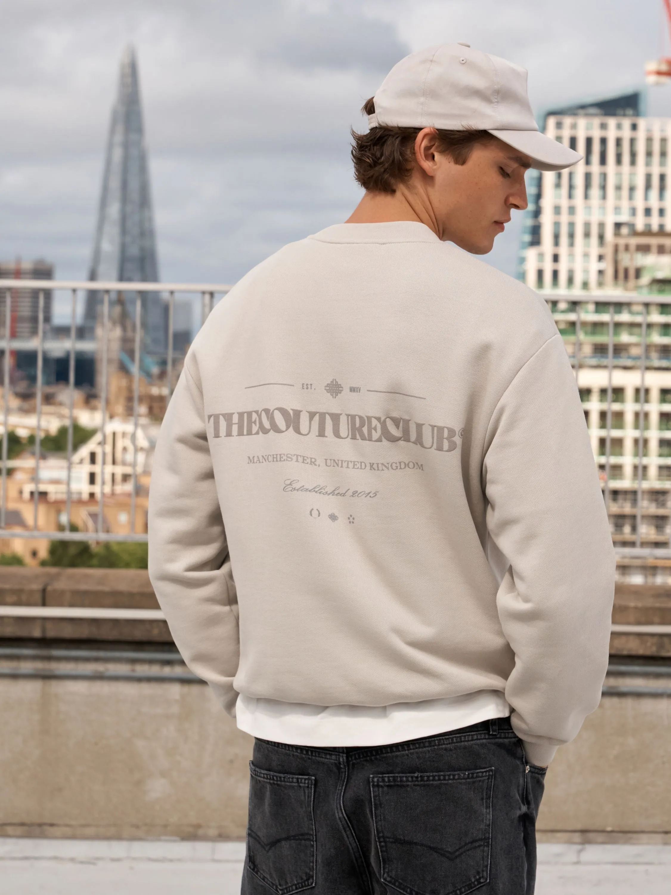 TONAL COPYRIGHT MULTI GRAPHIC CREW - STONE sold by The Couture Club