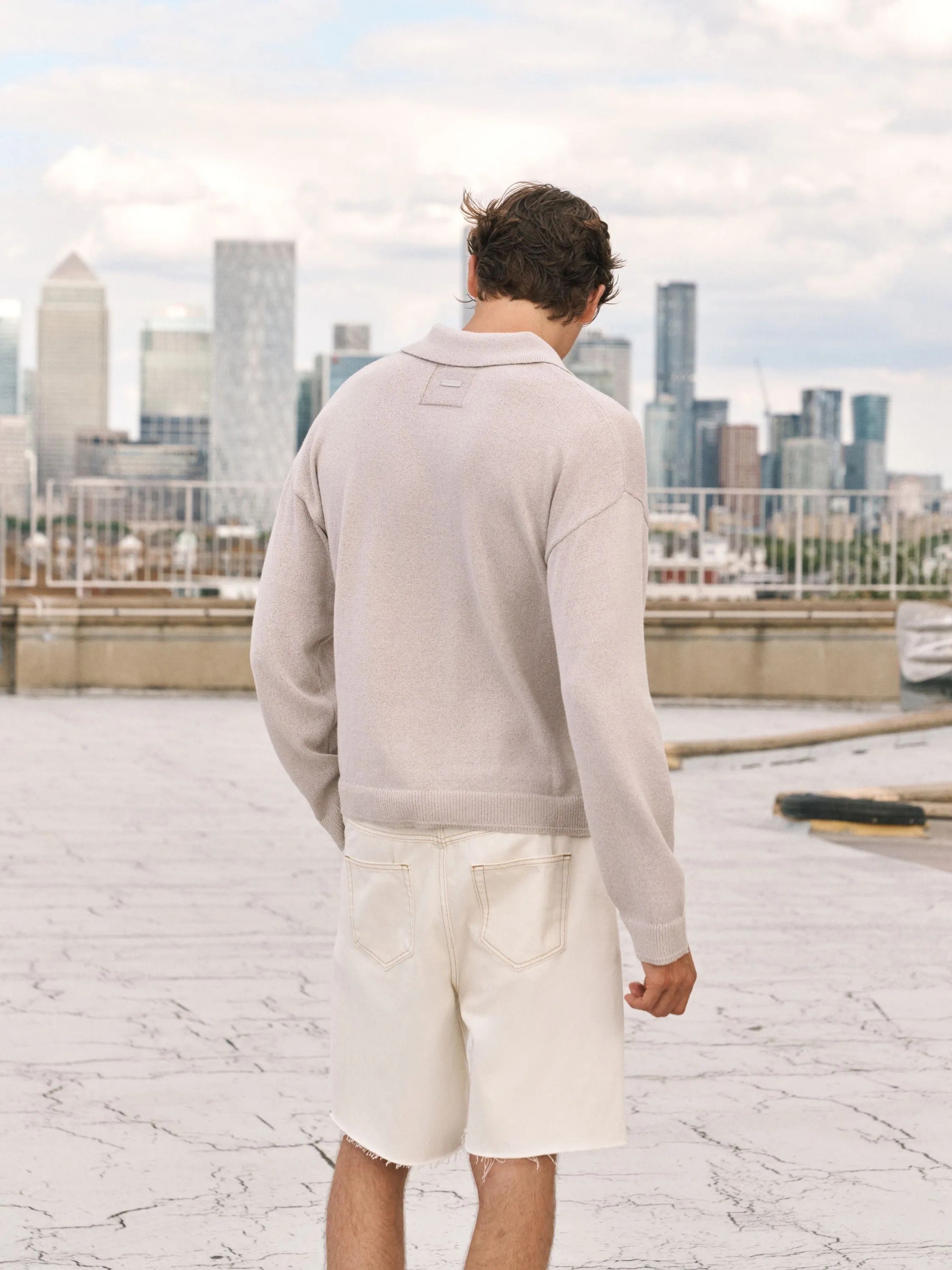 FINE GAUGE KNITTED LONG SLEEVE POLO - MUSHROOM sold by The Couture Club product image thumbnail 5