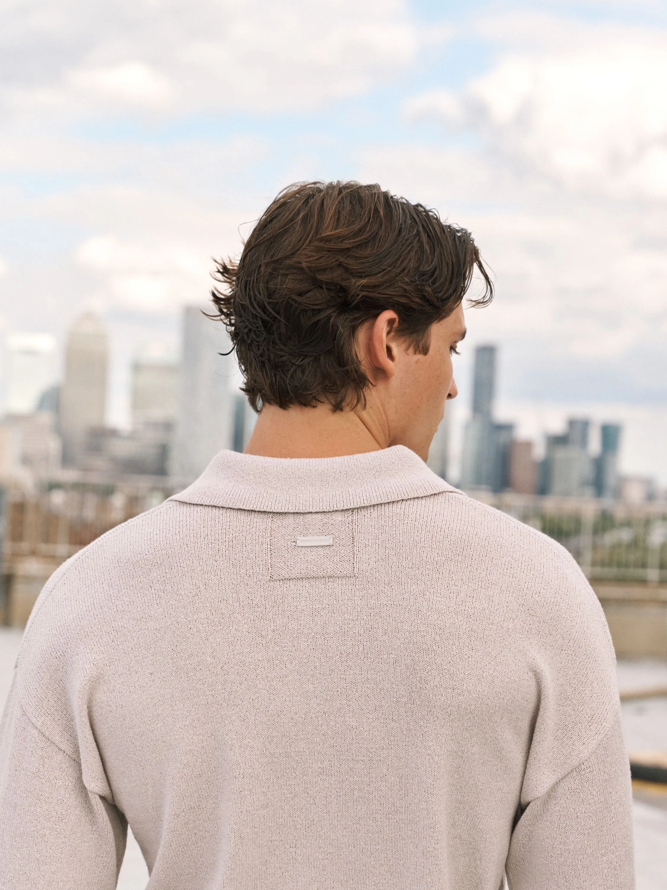 FINE GAUGE KNITTED LONG SLEEVE POLO - MUSHROOM sold by The Couture Club product image thumbnail 4