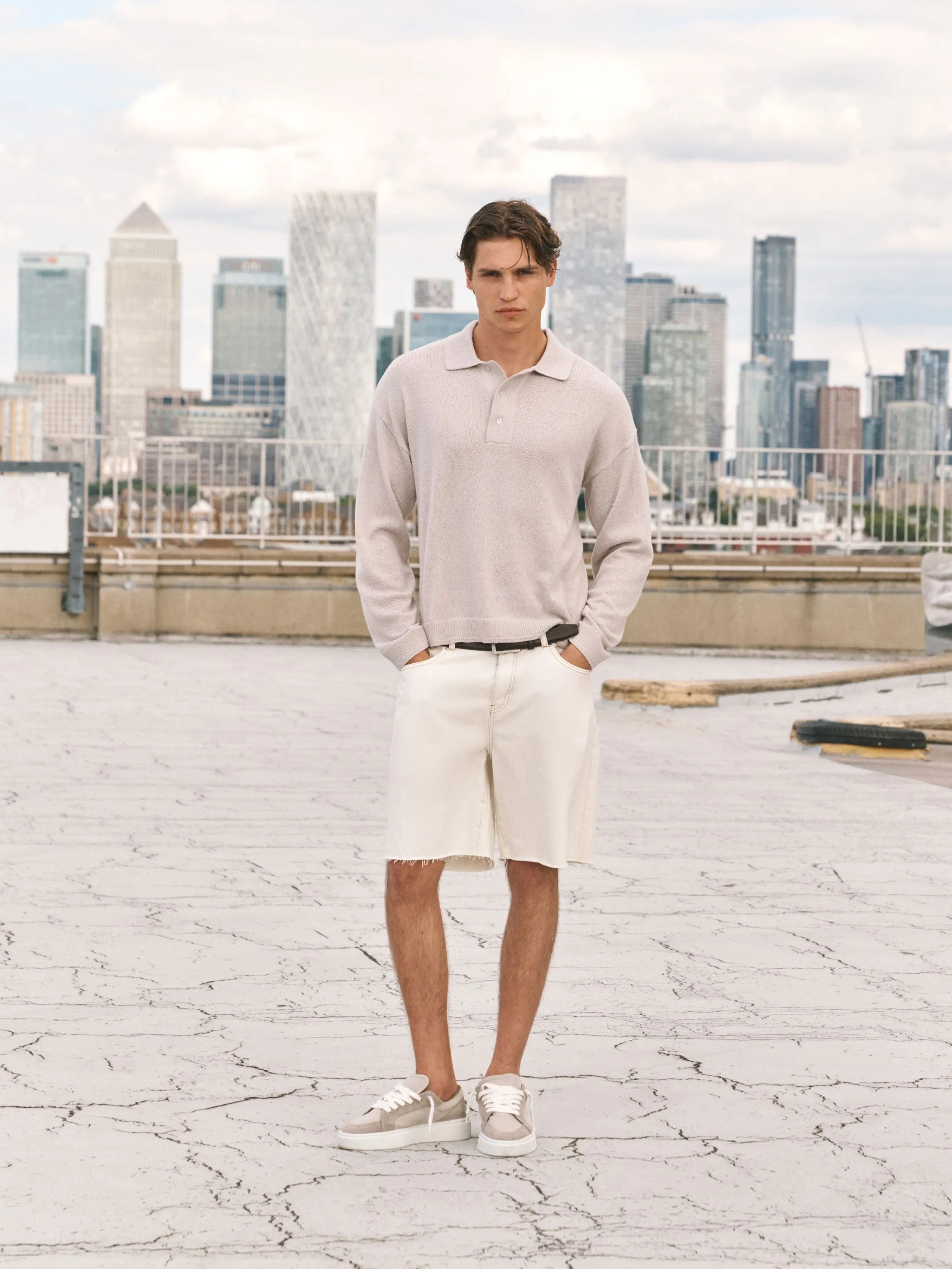 FINE GAUGE KNITTED LONG SLEEVE POLO - MUSHROOM sold by The Couture Club product image thumbnail 2