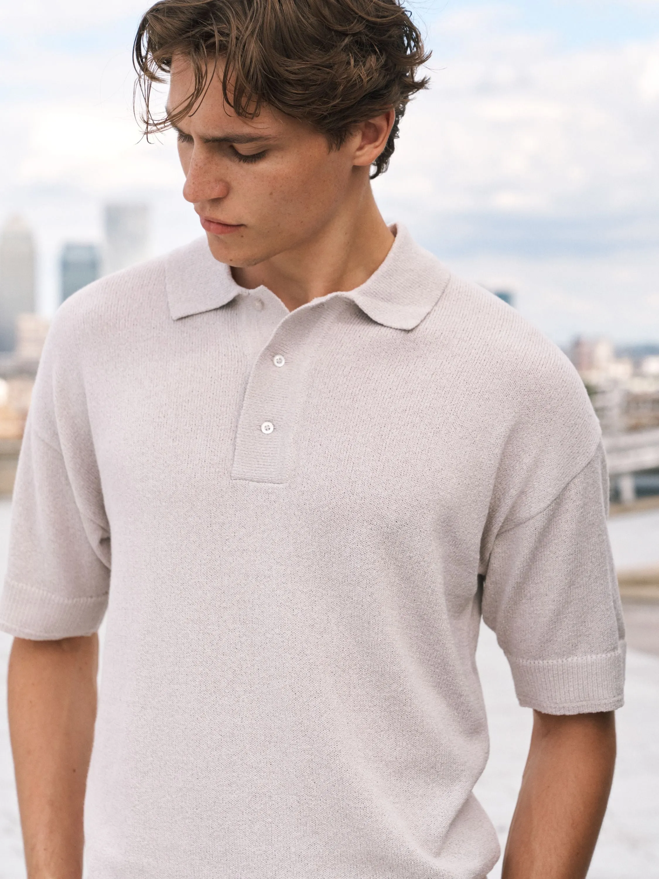 FINE GAUGE KNITTED SHORT SLEEVE POLO - MUSHROOM sold by The Couture Club product image thumbnail 3