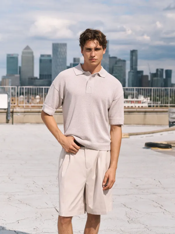 FINE GAUGE KNITTED SHORT SLEEVE POLO - MUSHROOM made by The Couture Club