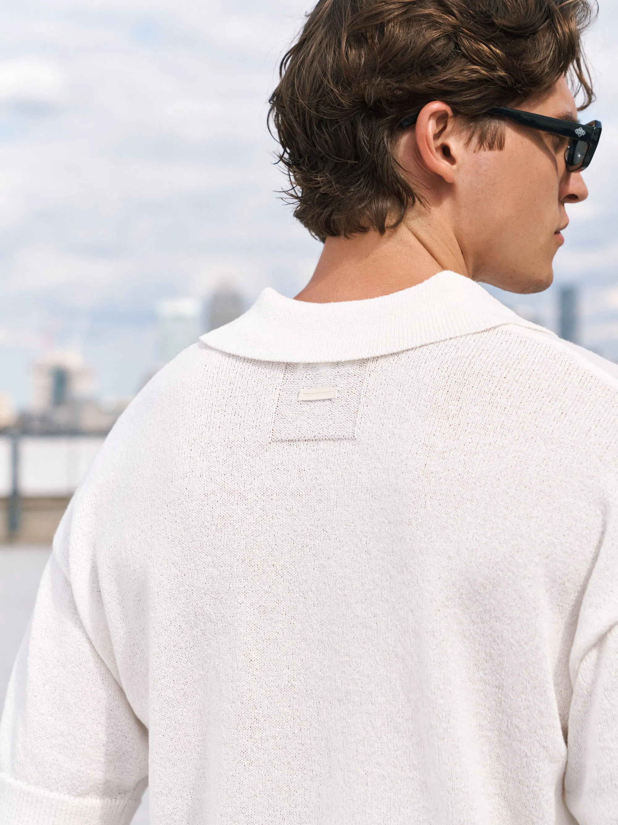 FINE GAUGE KNITTED SHORT SLEEVE POLO - WHITE sold by The Couture Club product image thumbnail 5