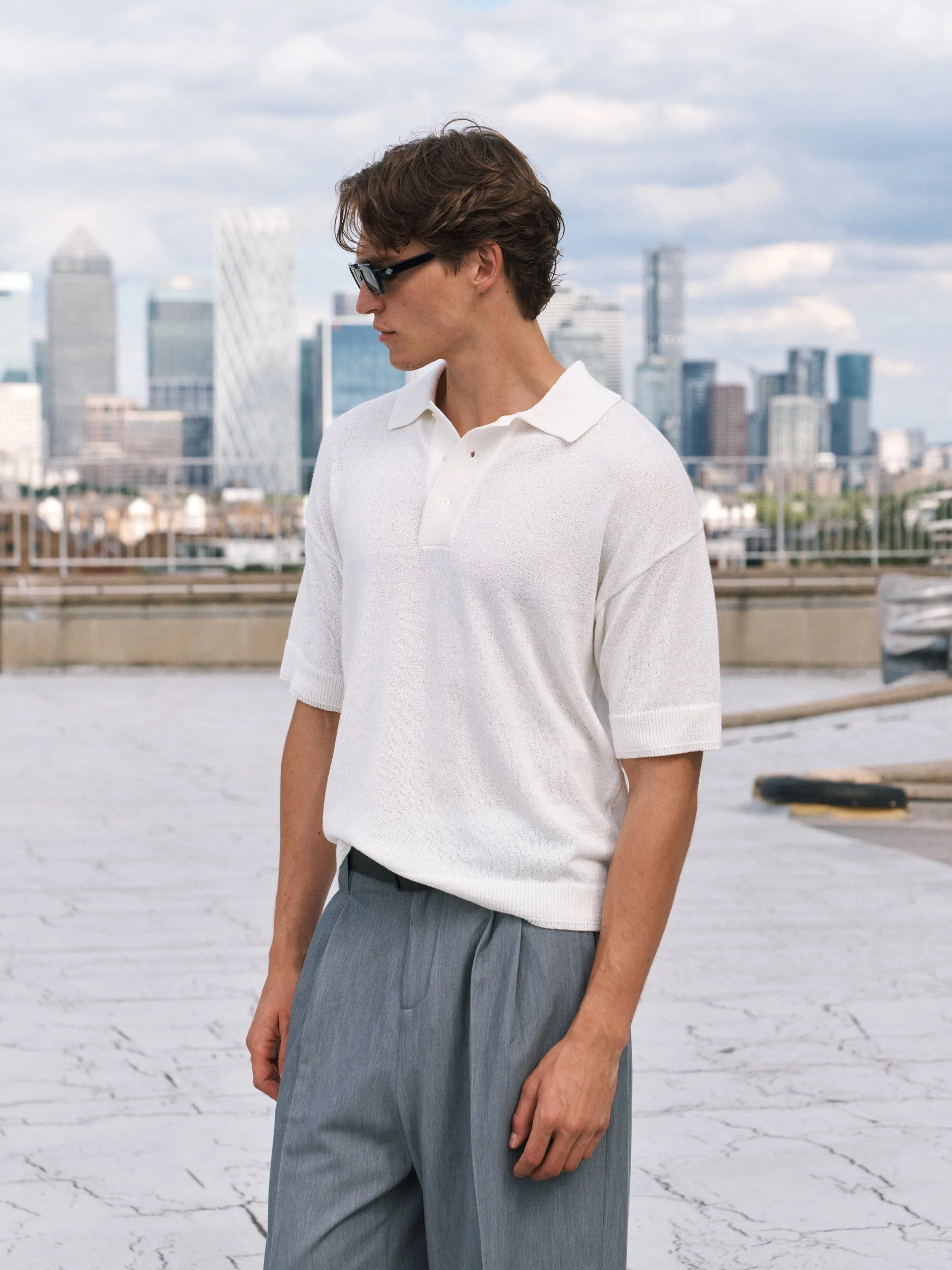 FINE GAUGE KNITTED SHORT SLEEVE POLO - WHITE sold by The Couture Club product image thumbnail 3