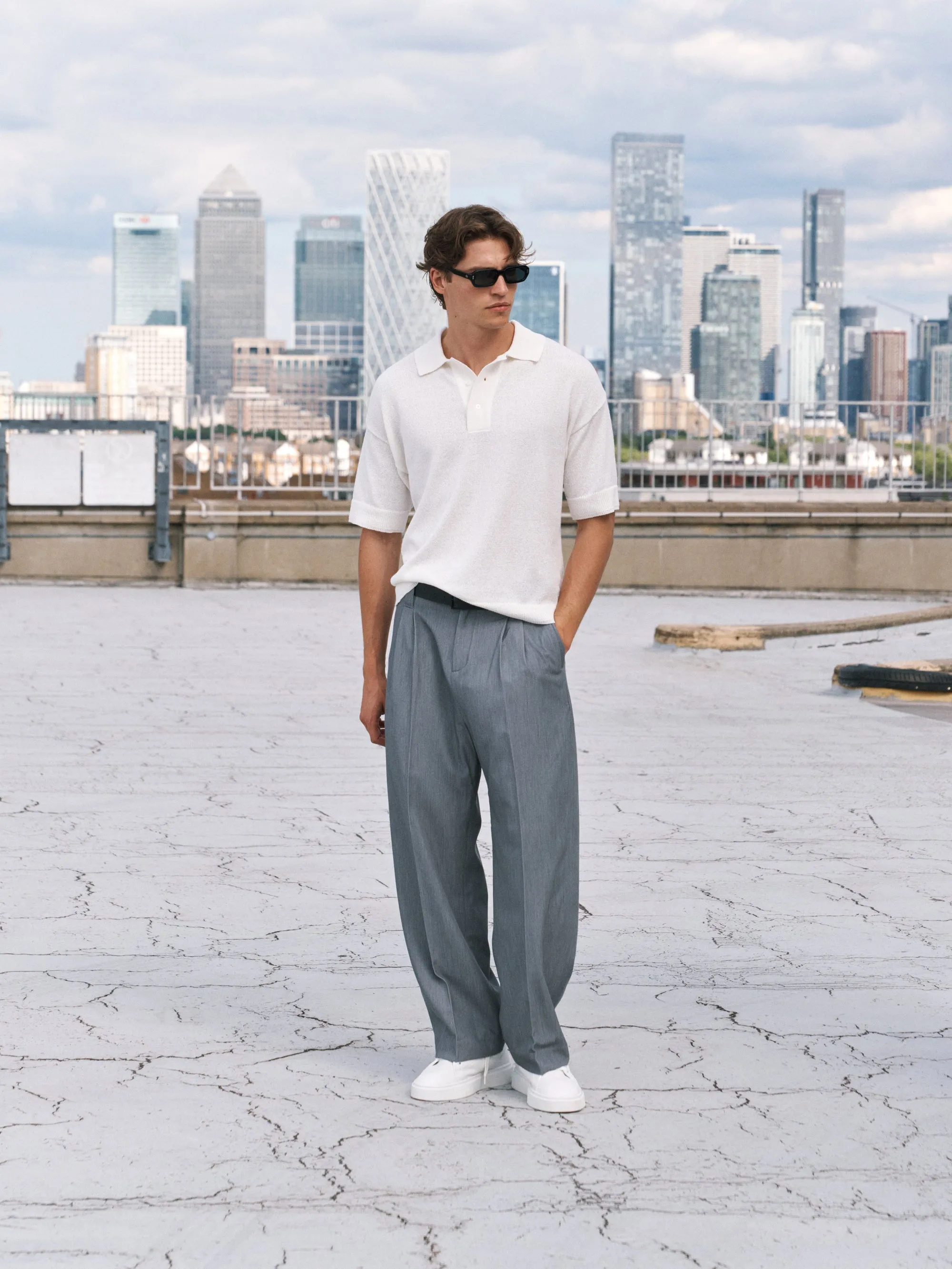 FINE GAUGE KNITTED SHORT SLEEVE POLO - WHITE sold by The Couture Club product image thumbnail 2
