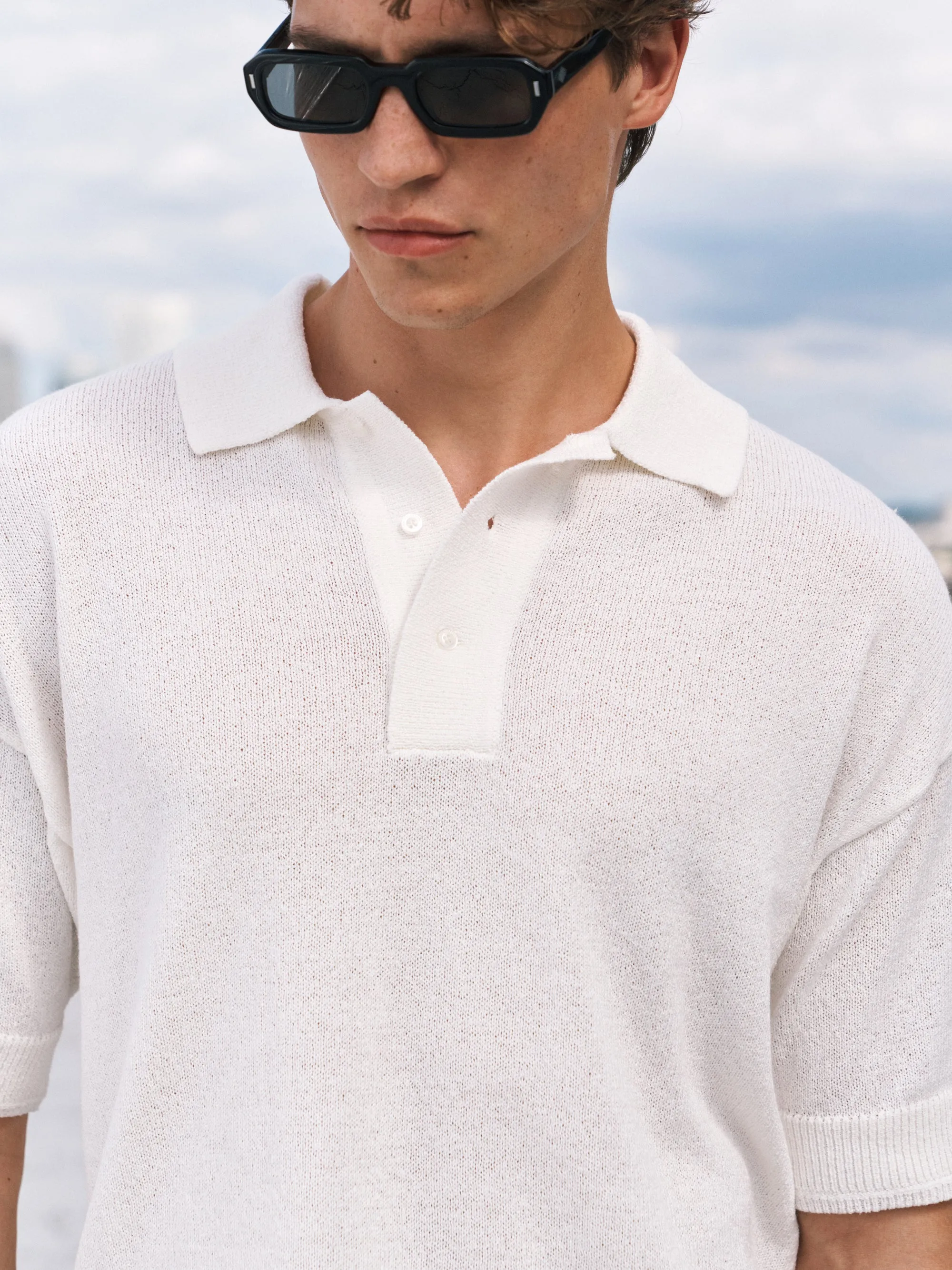 FINE GAUGE KNITTED SHORT SLEEVE POLO - WHITE sold by The Couture Club product image thumbnail 4