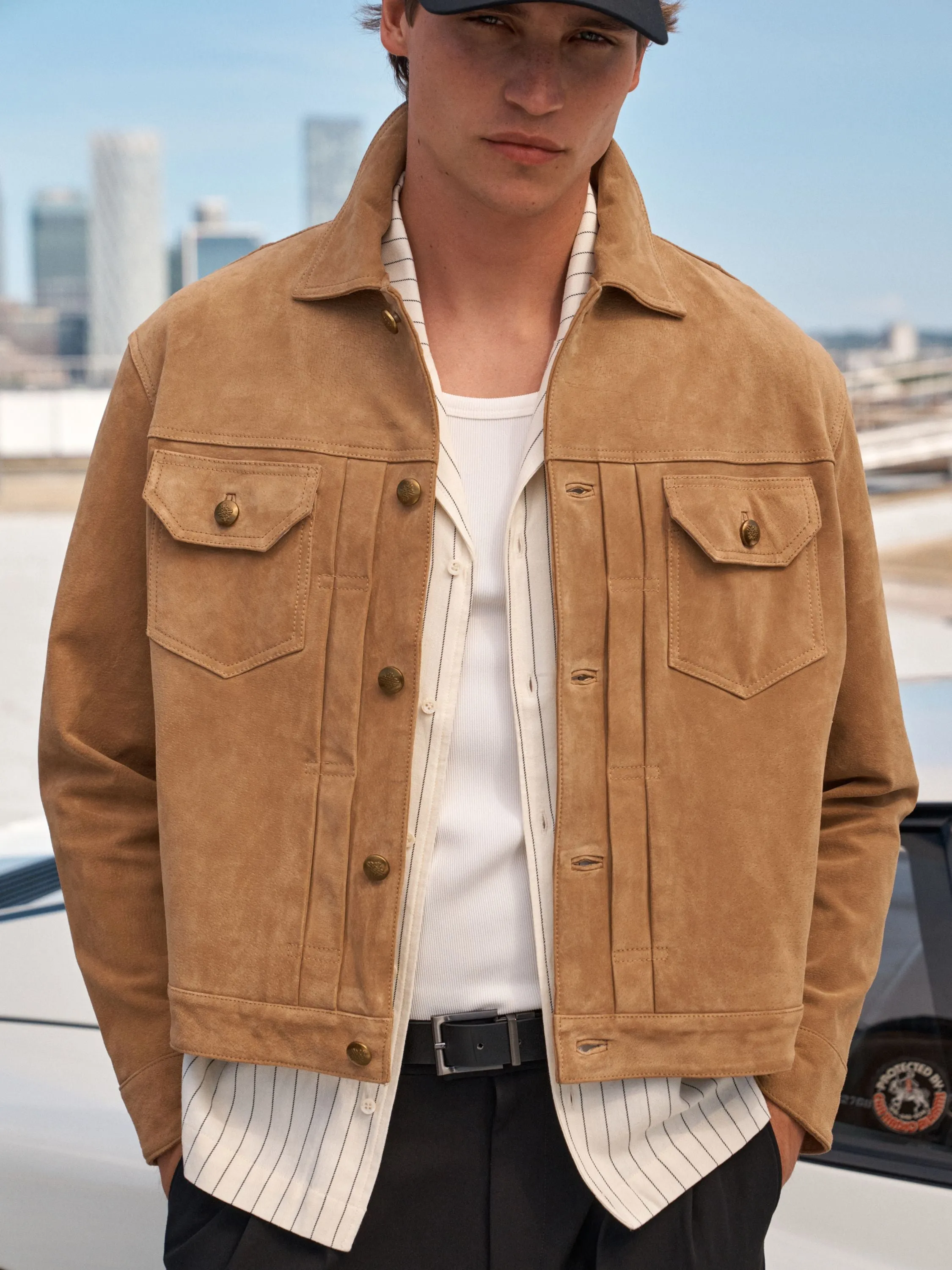 REAL SUEDE TRUCKER JACKET - TAN sold by The Couture Club product image thumbnail 4