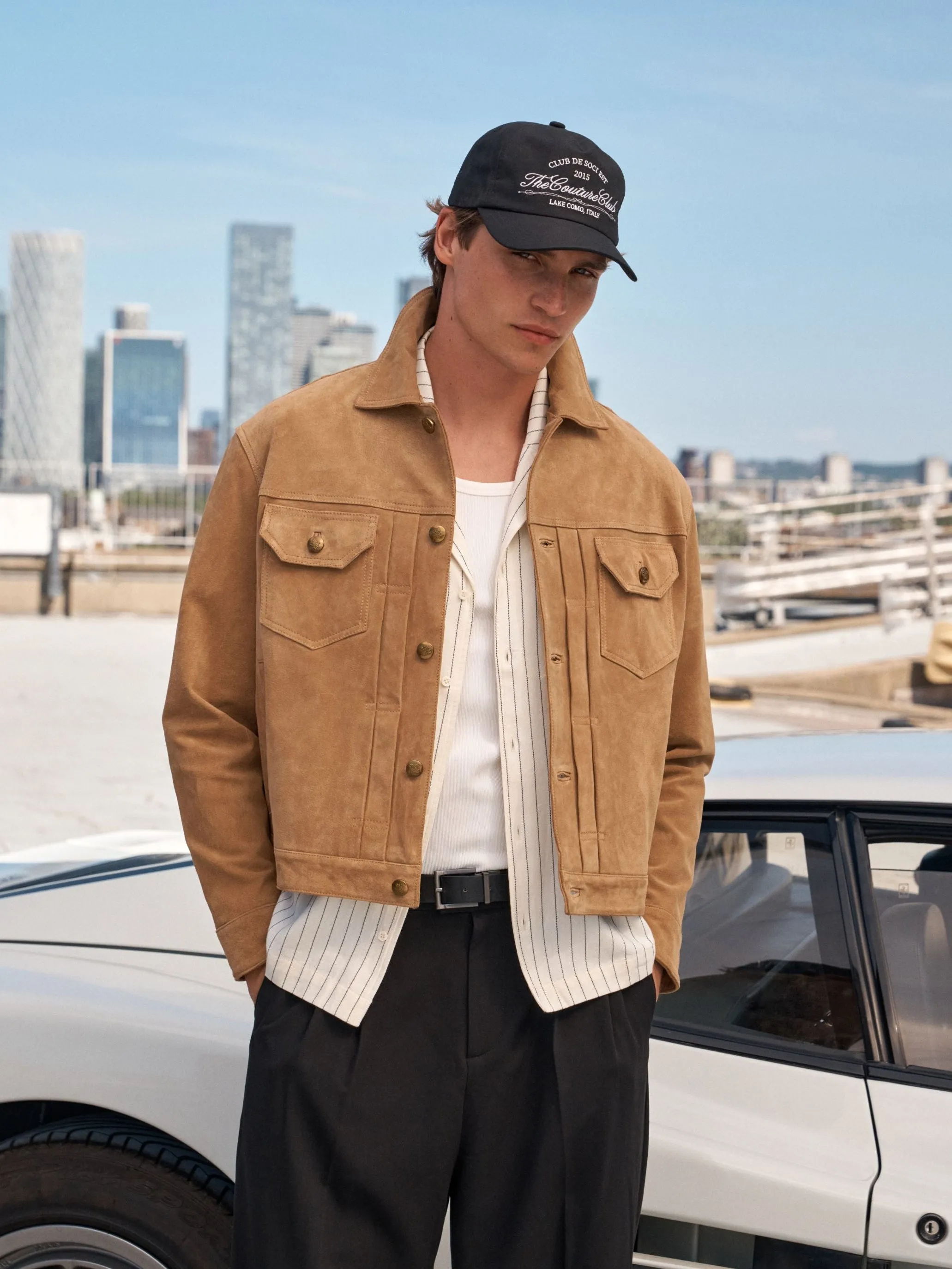 REAL SUEDE TRUCKER JACKET - TAN sold by The Couture Club