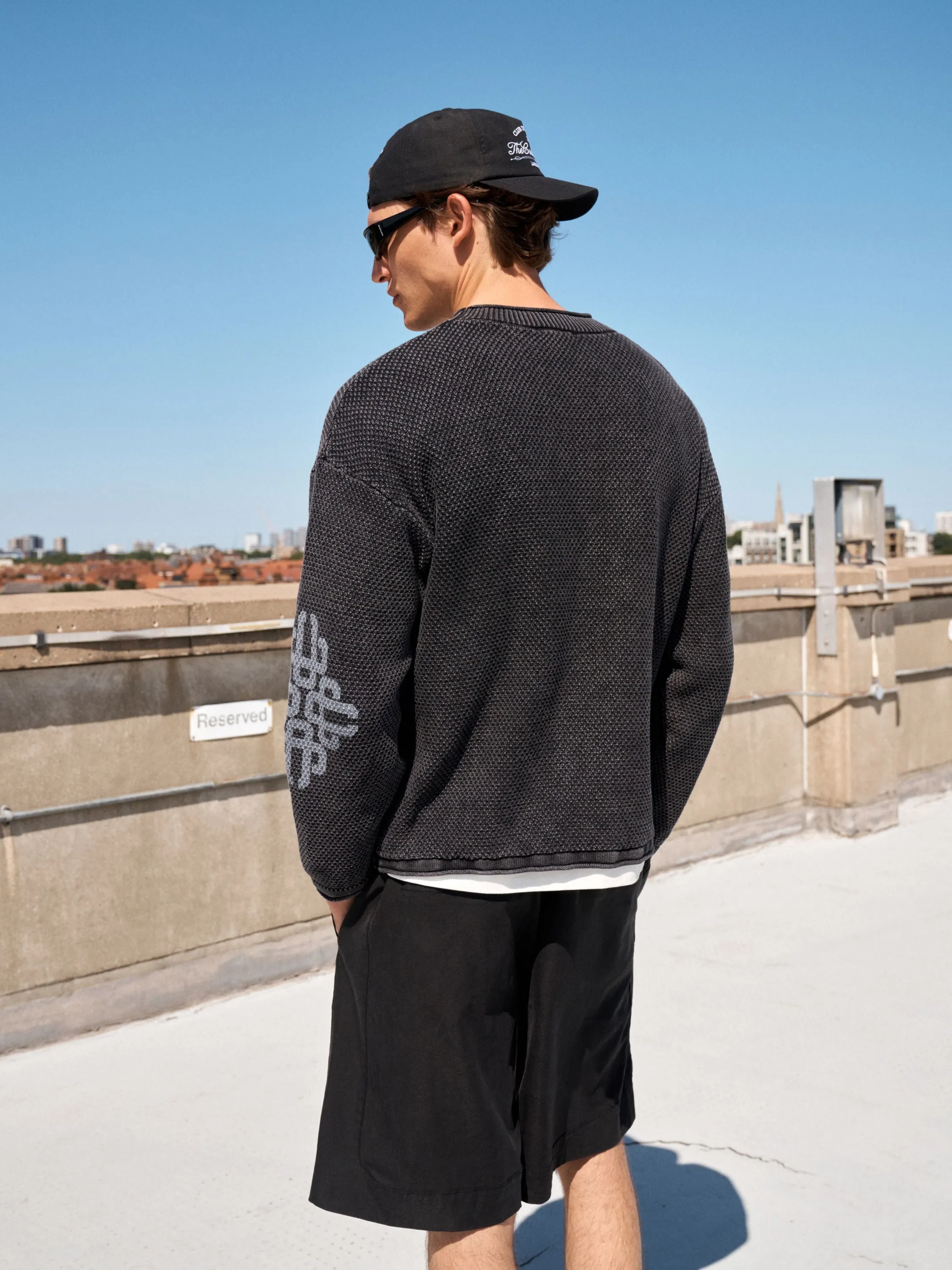 WASHED EMBLEM KNIT CREW - BLACK sold by The Couture Club product image thumbnail 2