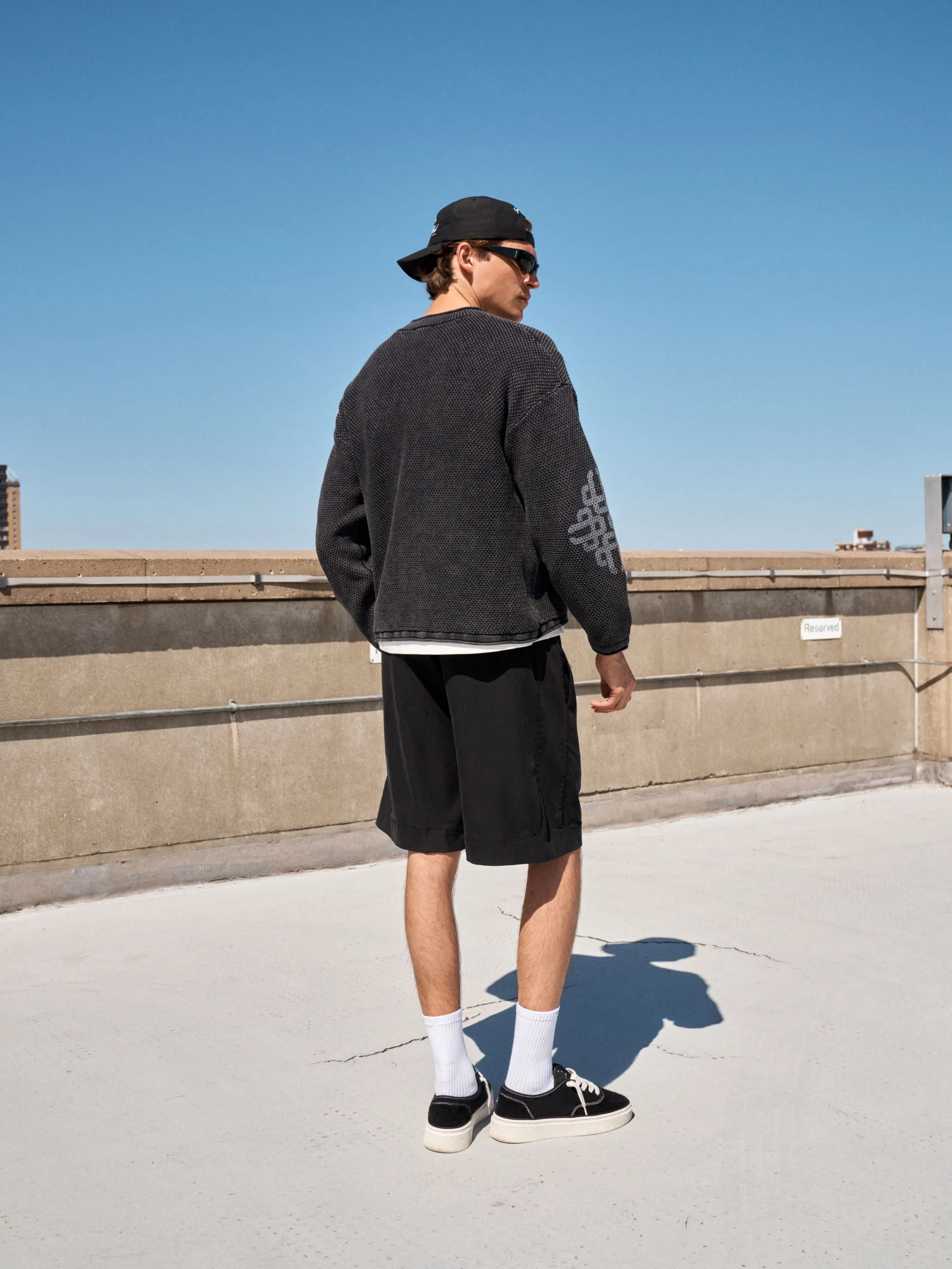 WASHED EMBLEM KNIT CREW - BLACK sold by The Couture Club product image thumbnail 3