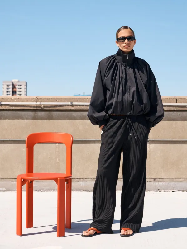 GATHERED BALLOON HEM BOMBER JACKET - BLACK made by The Couture Club