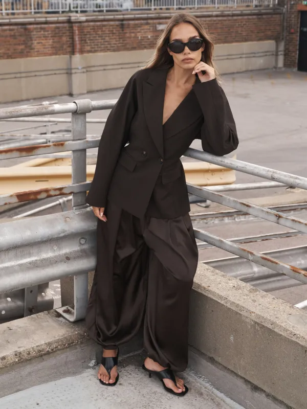 CINCHED WAIST BLAZER - CHOCOLATE made by The Couture Club