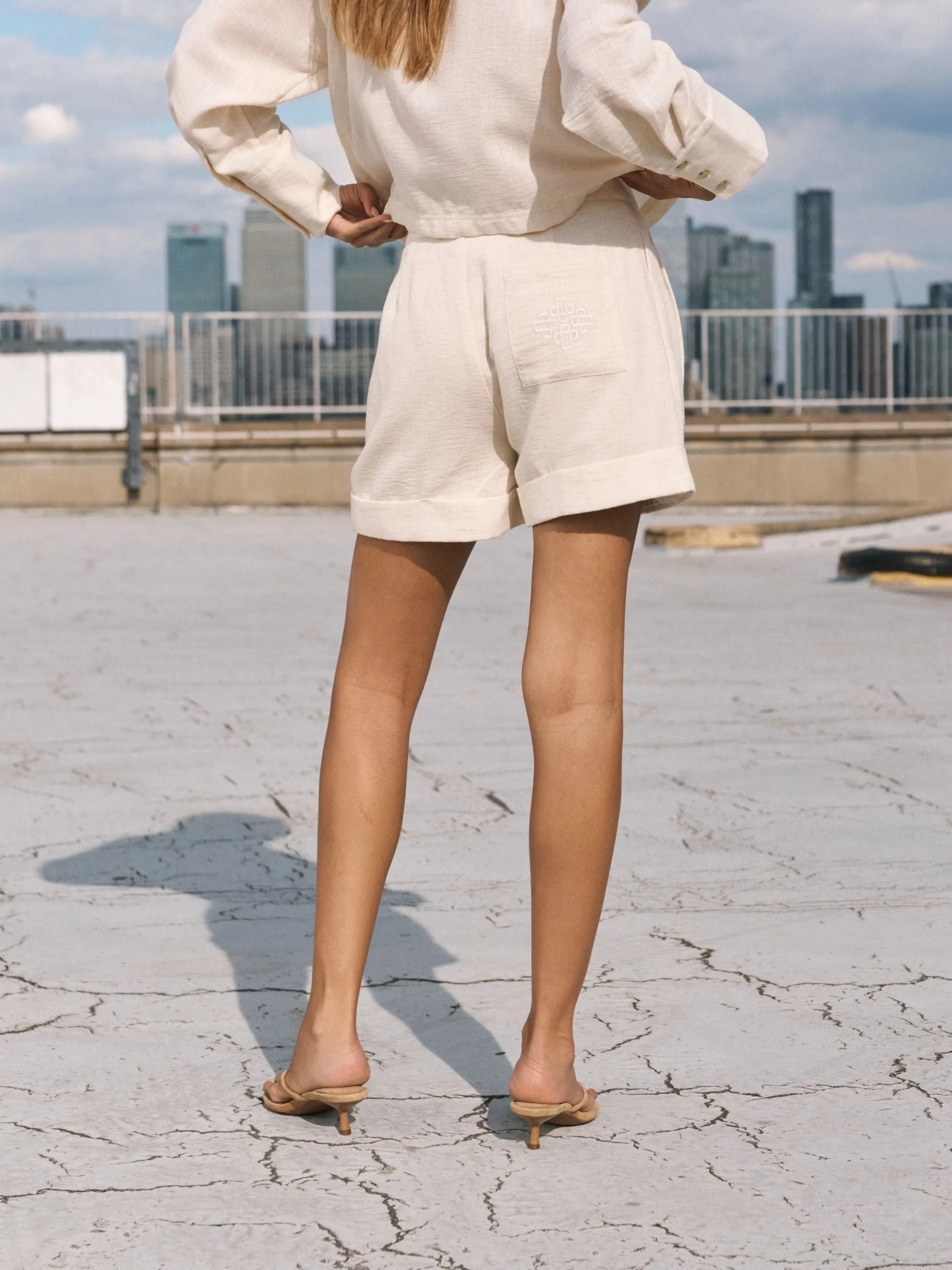 LINEN LONGLINE SHORTS - OFF WHITE sold by The Couture Club product image thumbnail 5