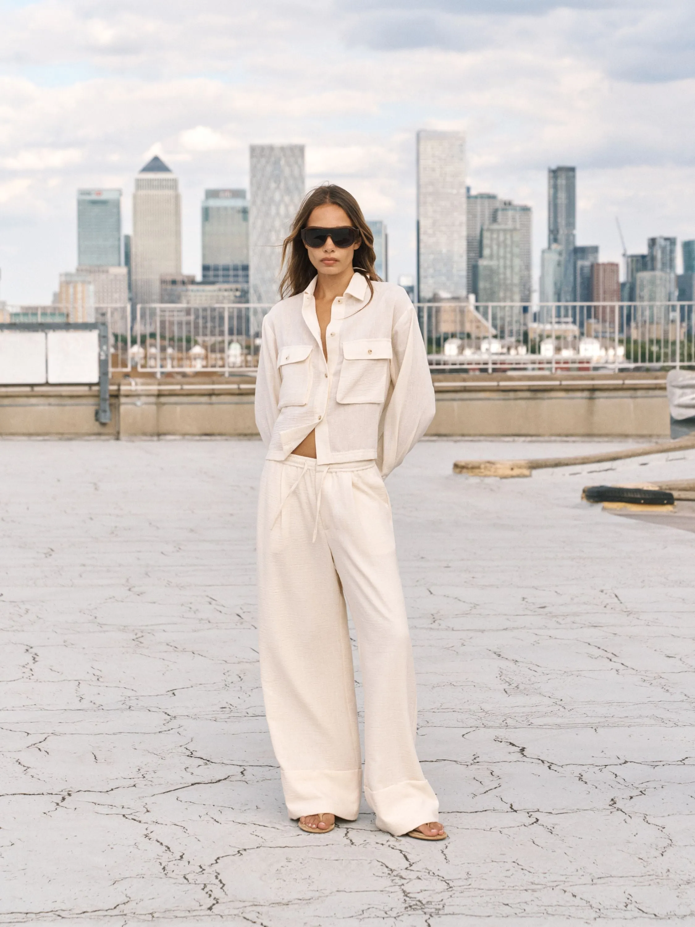 SHEER LINEN PATCH POCKET SHIRT - OFF WHITE sold by The Couture Club product image thumbnail 2