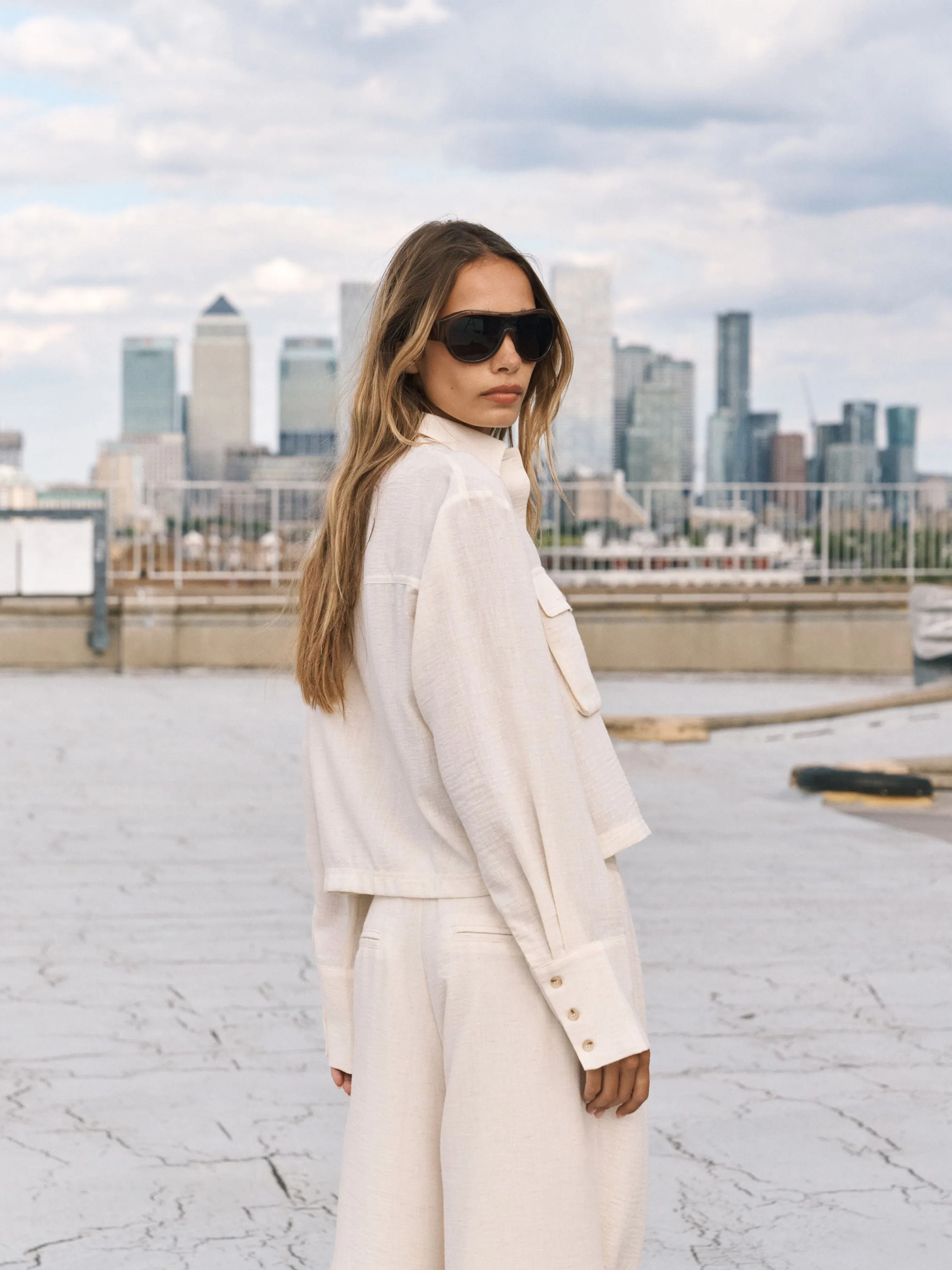 SHEER LINEN PATCH POCKET SHIRT - OFF WHITE sold by The Couture Club product image thumbnail 4