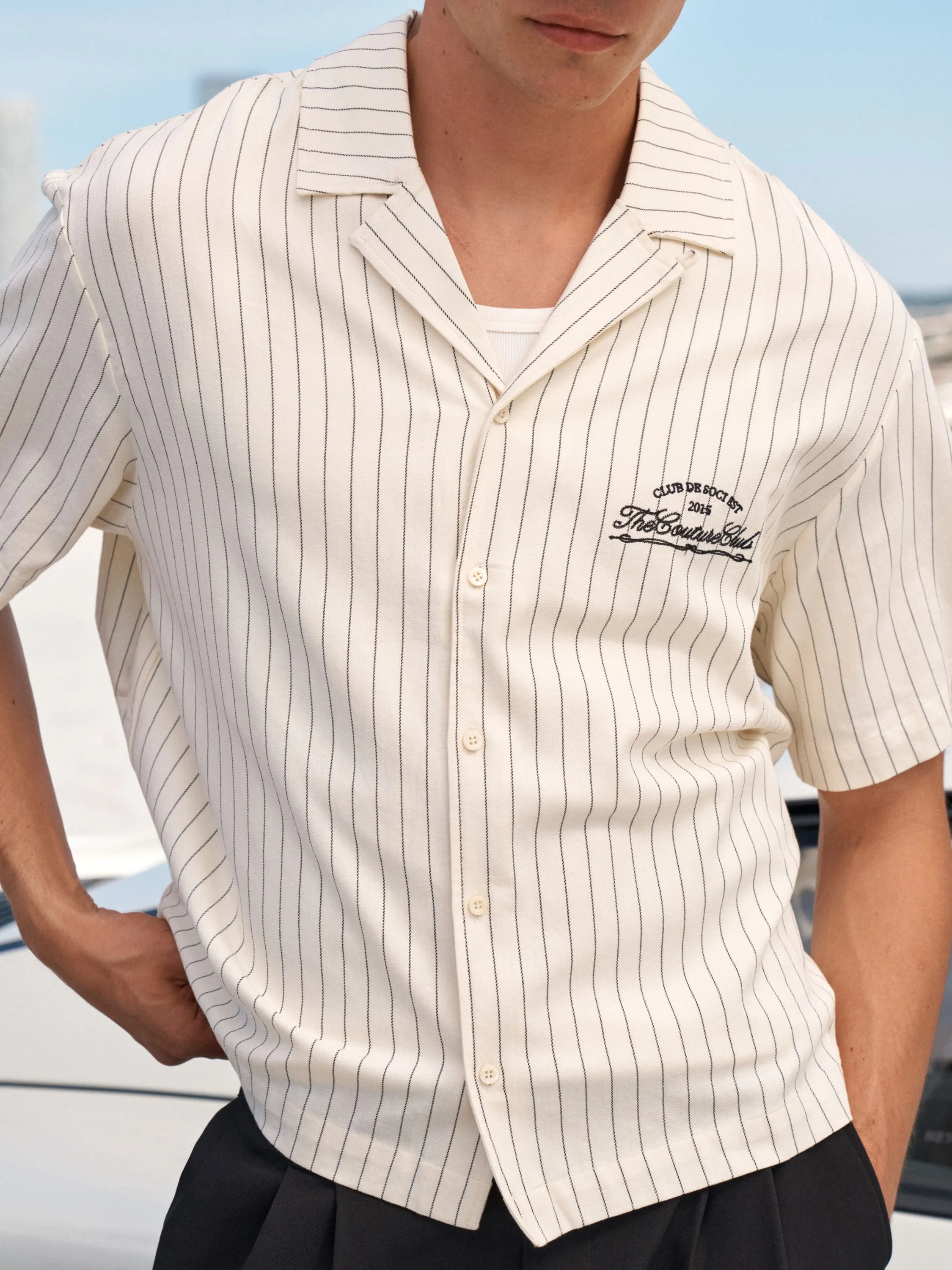 CLUB DE SOCI STRIPE SHIRT - OFF WHITE sold by The Couture Club product image thumbnail 4