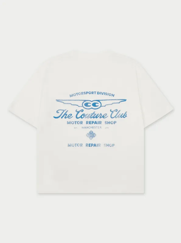 MOTOR REPAIR SHOP GRAPHIC T-SHIRT - WHITE BLUE made by The Couture Club