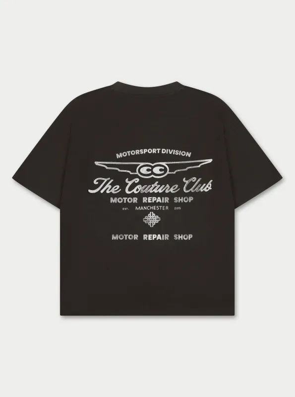 MOTOR REPAIR SHOP GRAPHIC T-SHIRT - CHARCOAL WHITE made by The Couture Club